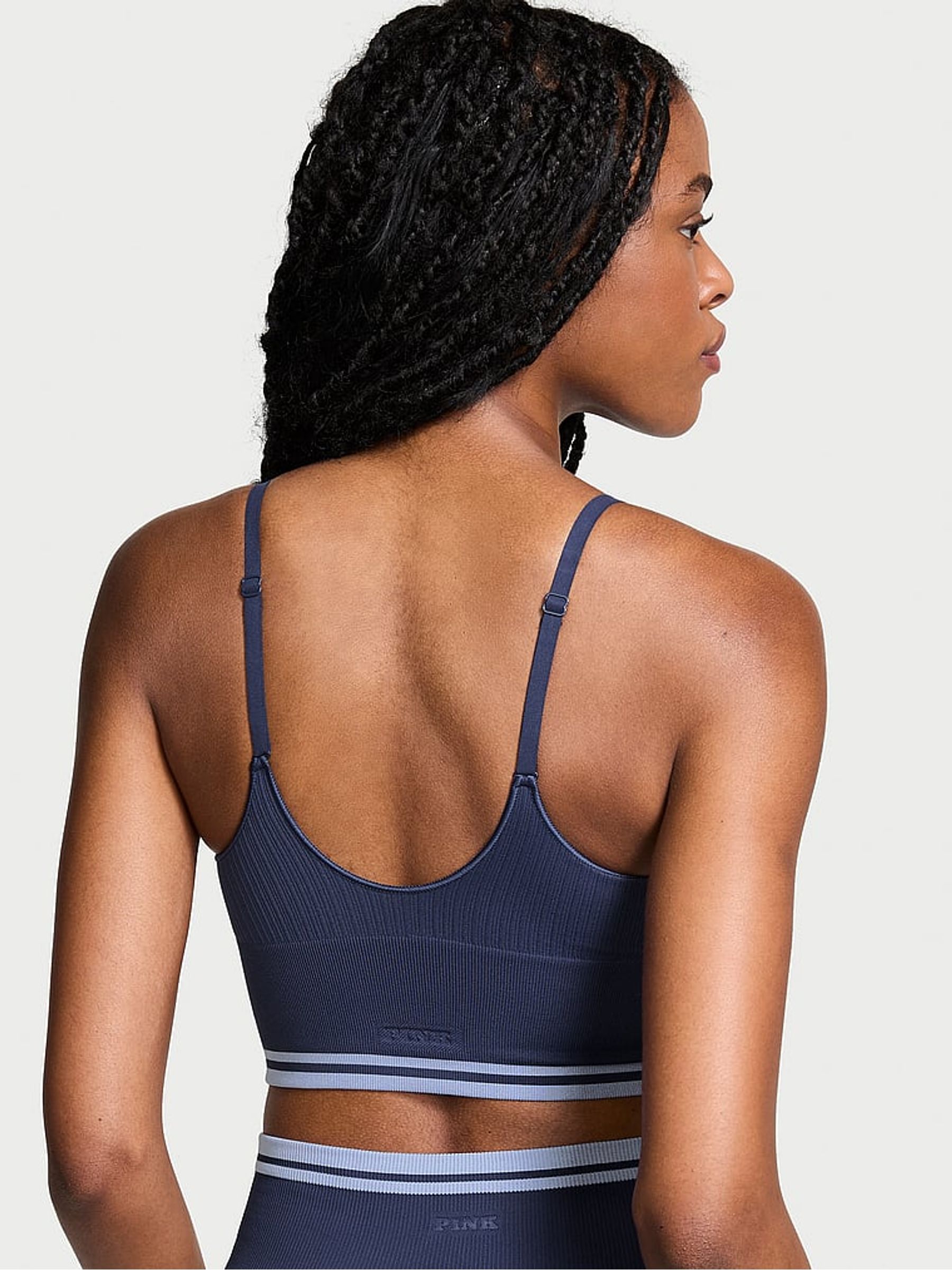 Midnight Navy Blue Seamless Longline Scoop Sports Bra Top - Image 2 of 3