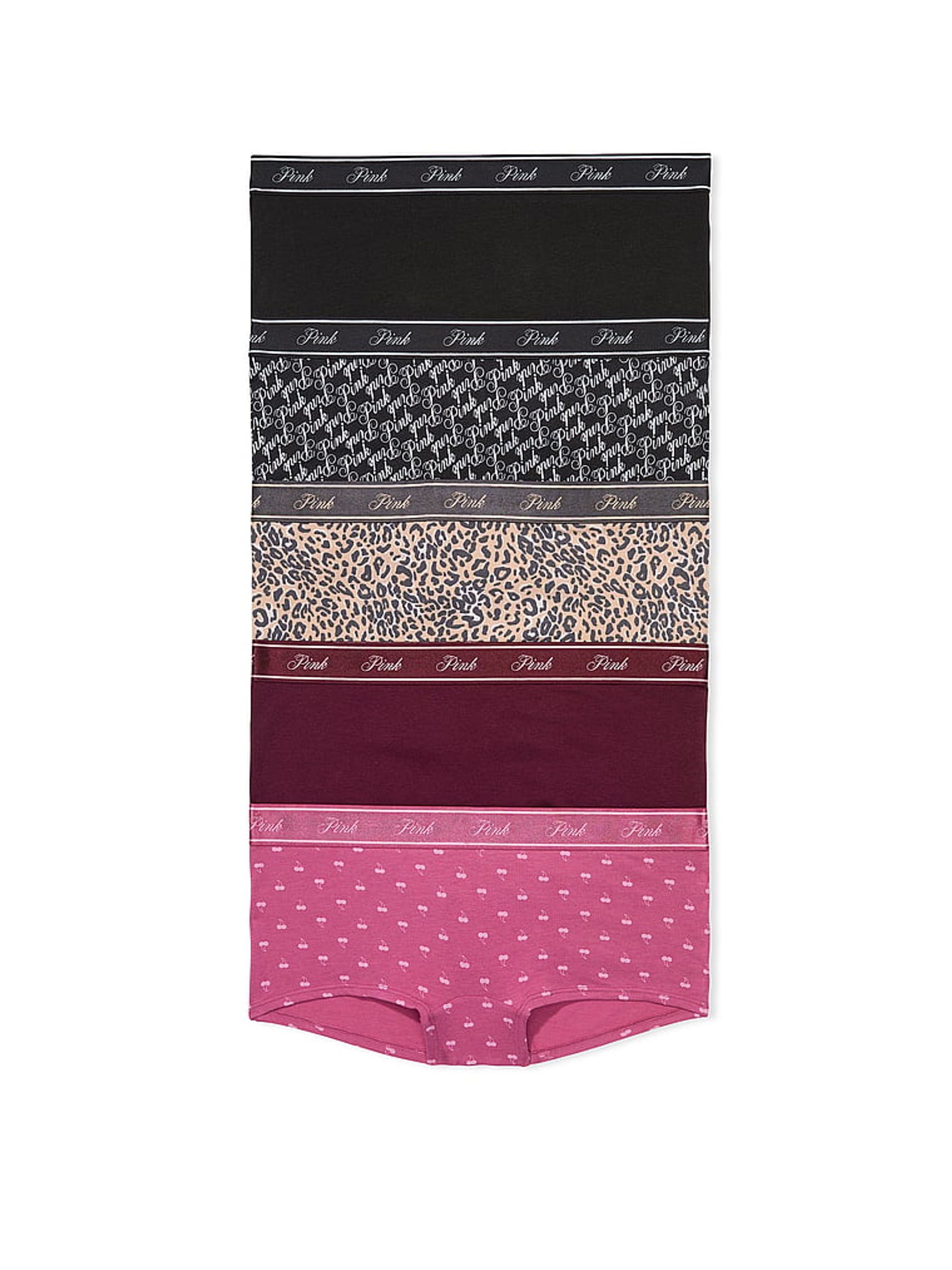Black/Leopard/Burgundy/Pink Short Logo 5 Pack Knickers - Image 1 of 3