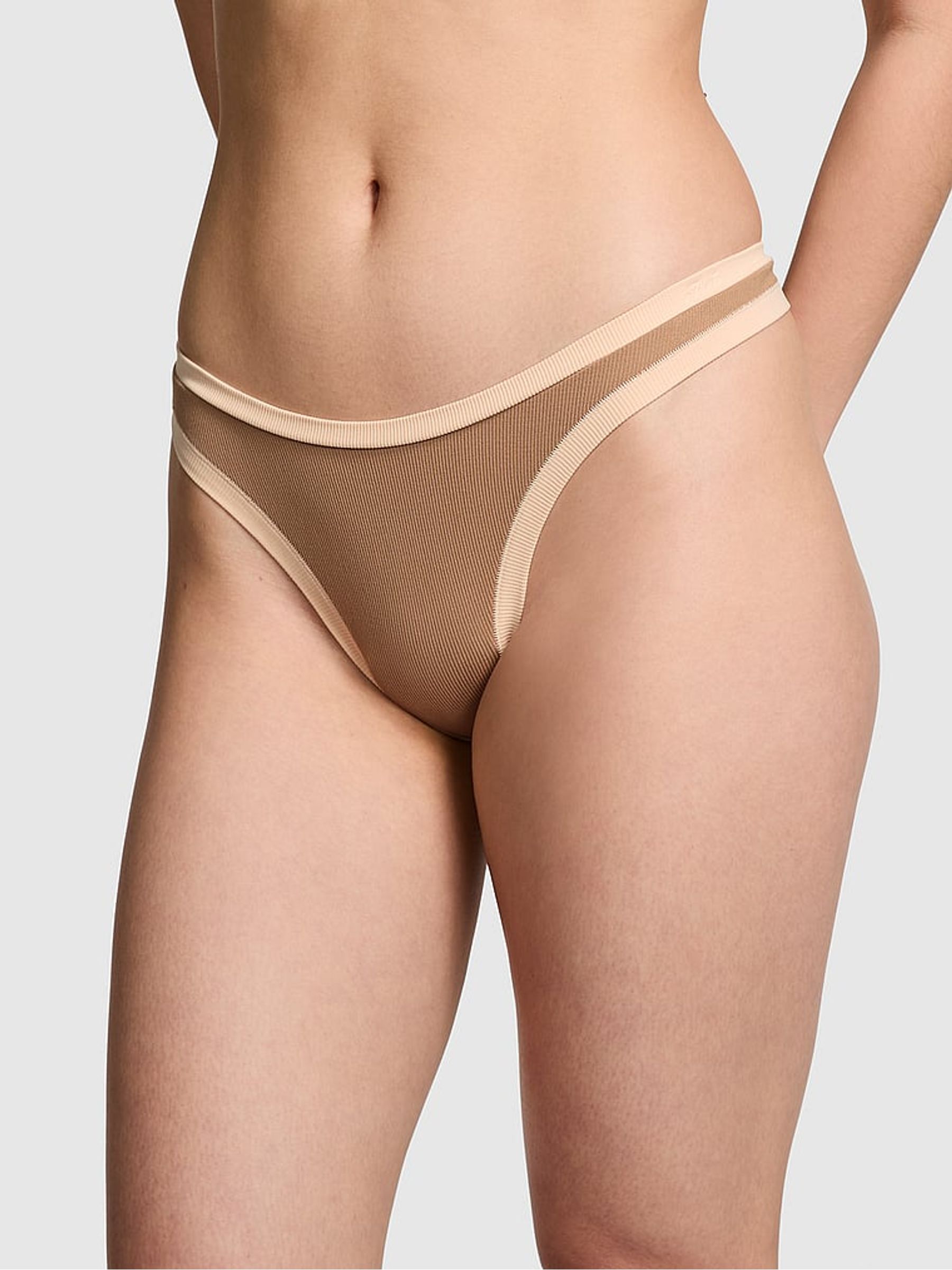 Latte Brown Seamless High Leg Scoop Thong Knickers - Image 1 of 3