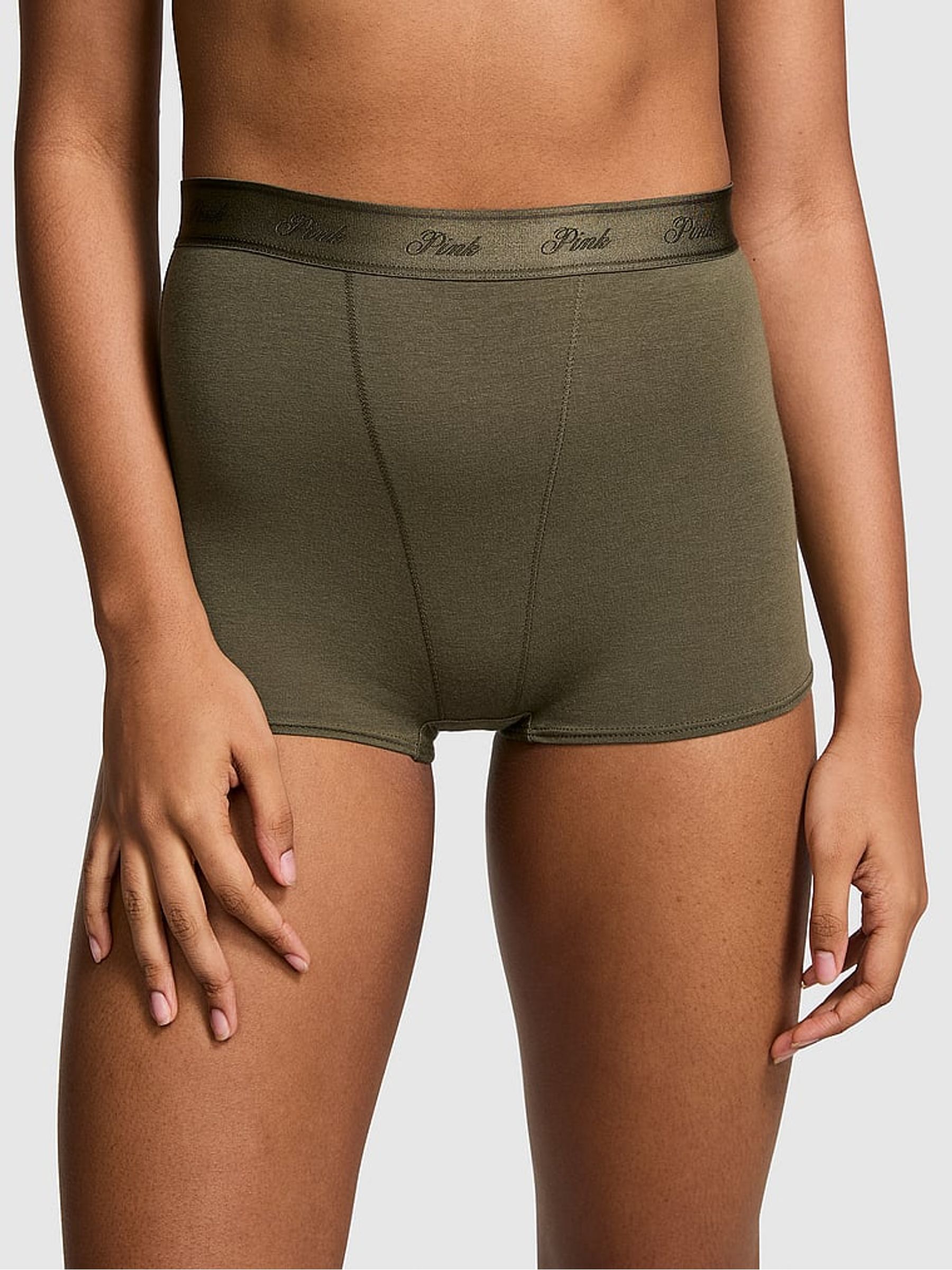 Olive Green Cotton Logo High Waist Short Knickers - Image 1 of 3