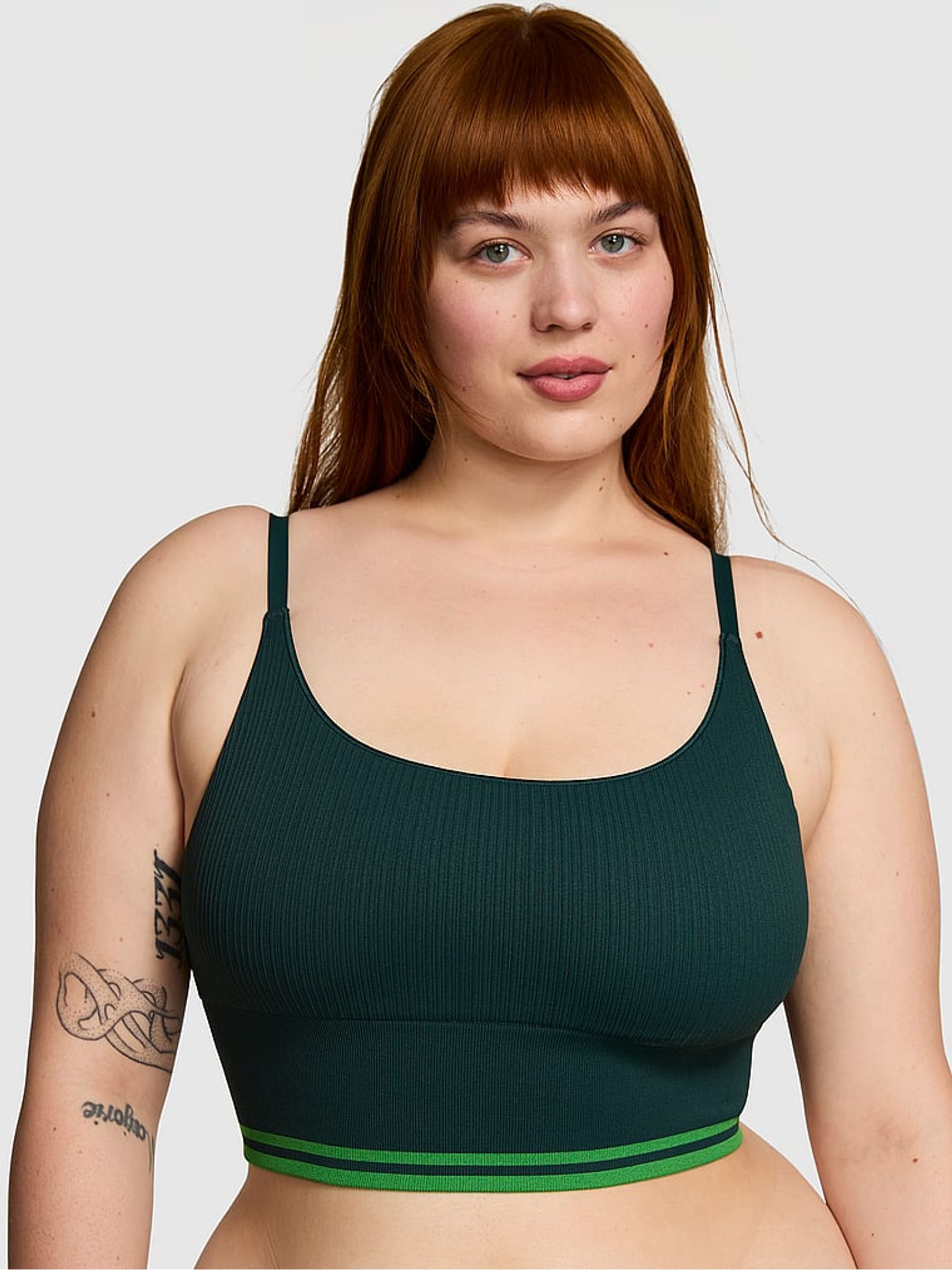 Deep Forest Green Seamless Longline Scoop Sports Bra Top - Image 1 of 3