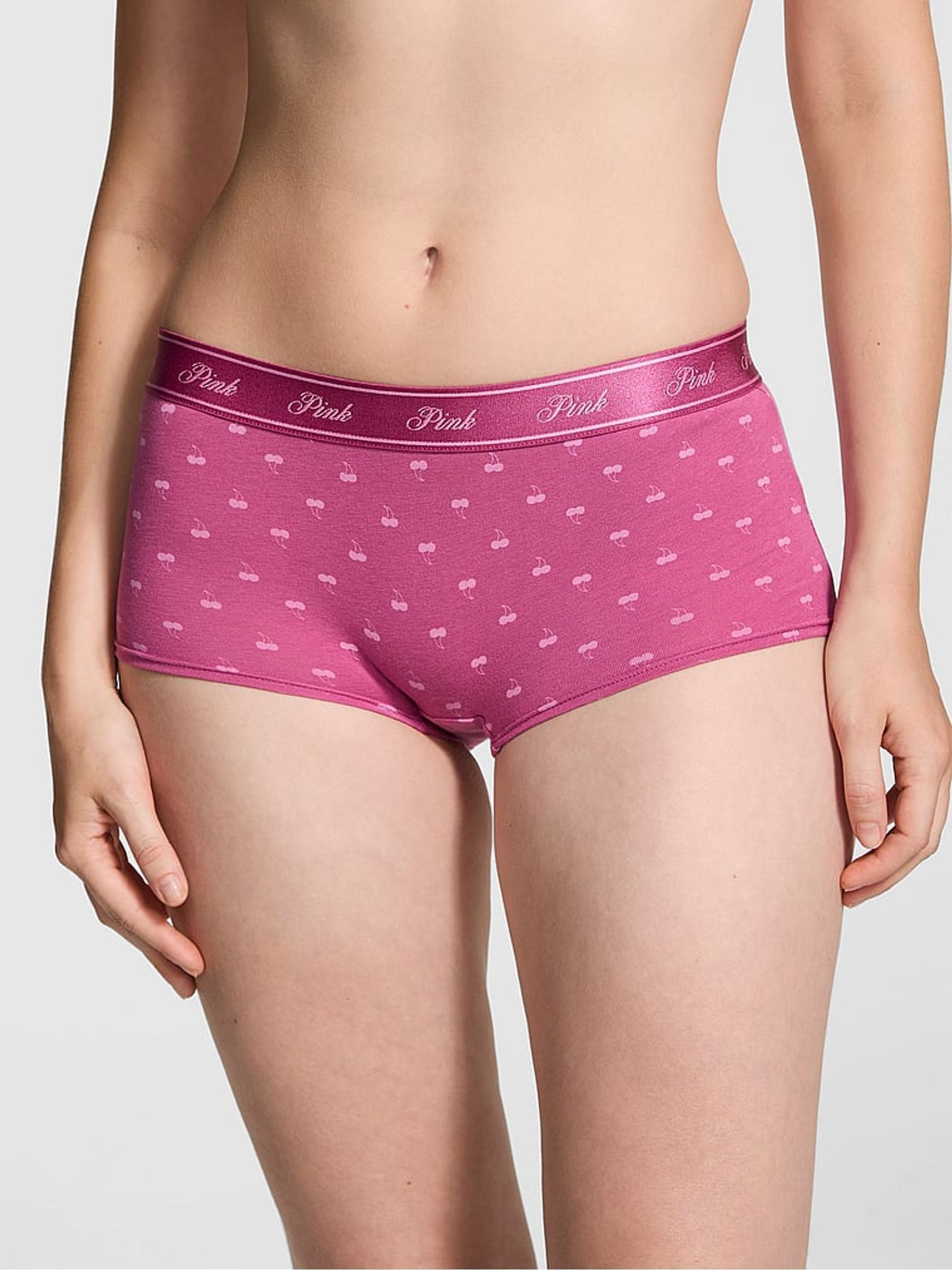Midnight Mauve Pink Cherries Short Cotton Logo Knickers - Image 1 of 1