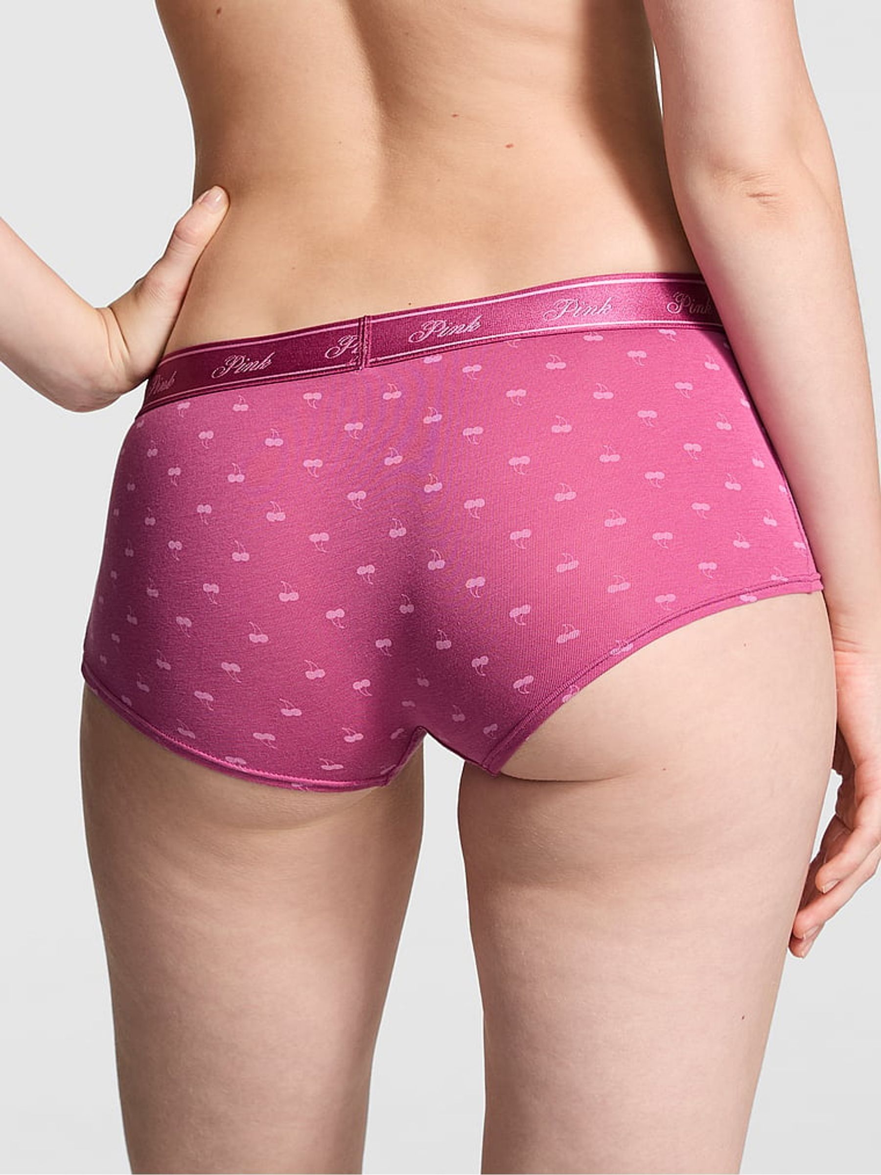 Midnight Mauve Pink Cherries Short Cotton Logo Knickers - Image 2 of 3