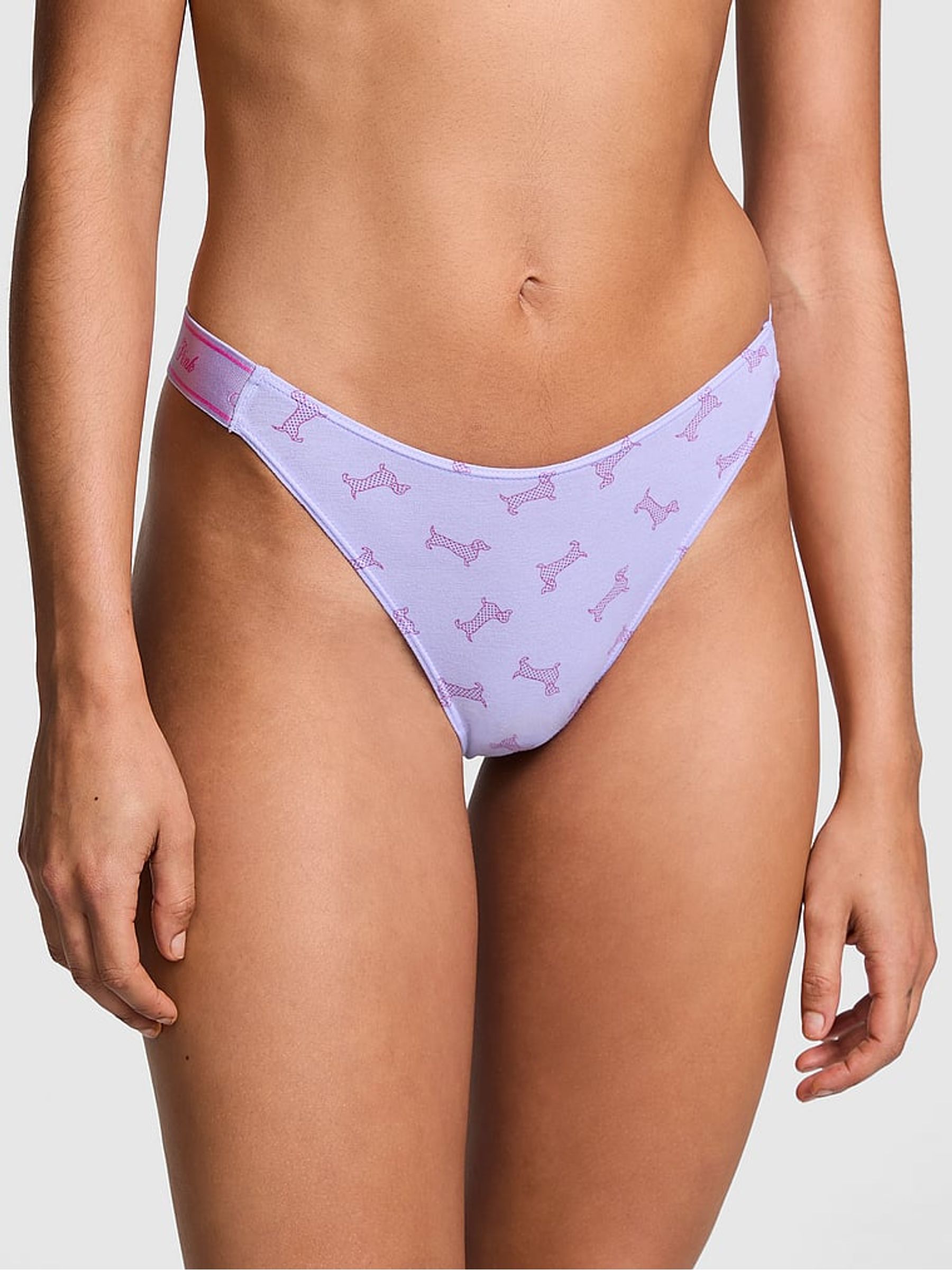 Purple Cloud Dogs Thong Cotton Logo Knickers - Image 1 of 3
