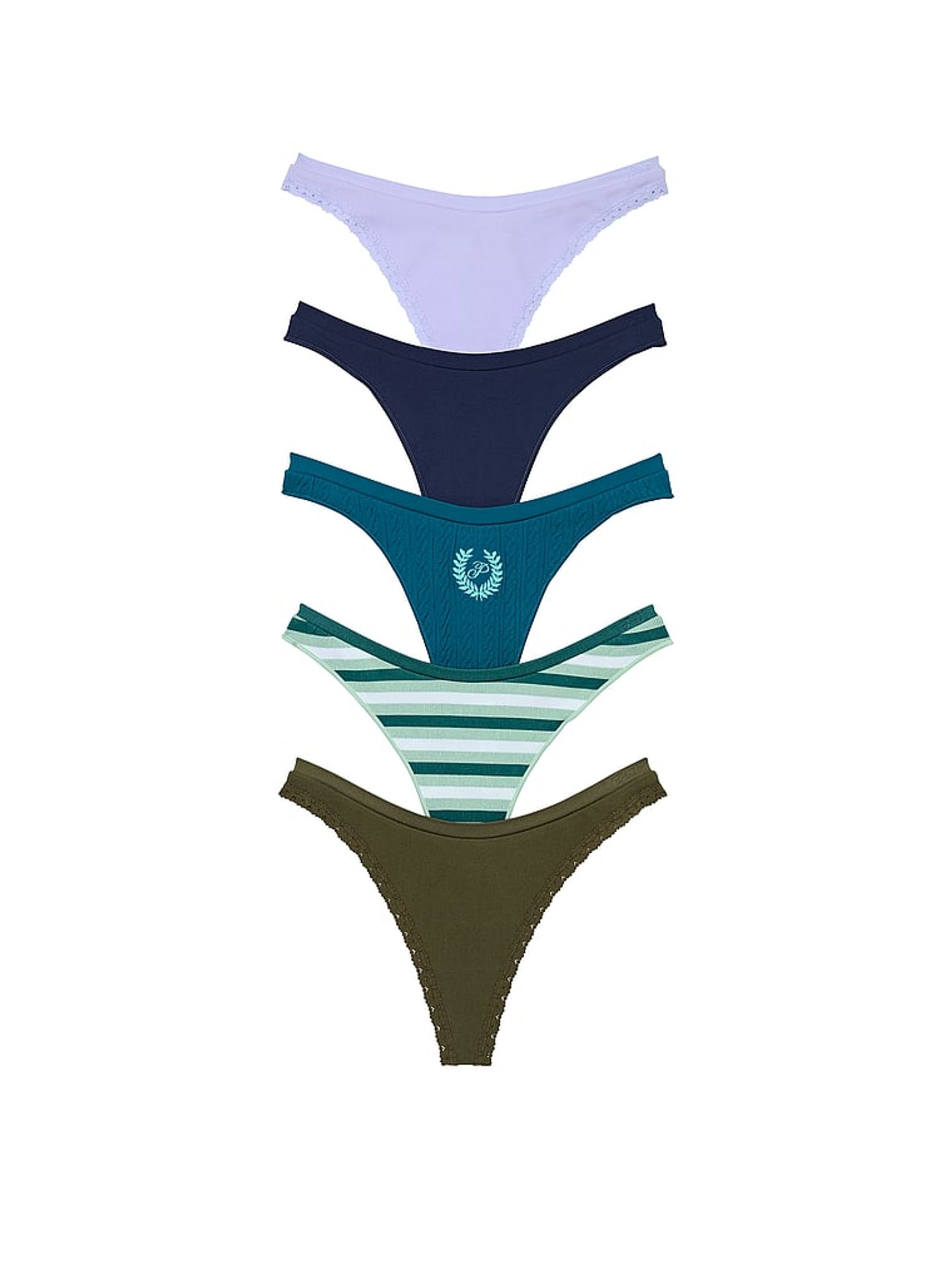 Purple/Blue/Stripe/Green Thong 5 Pack Knickers - Image 1 of 3
