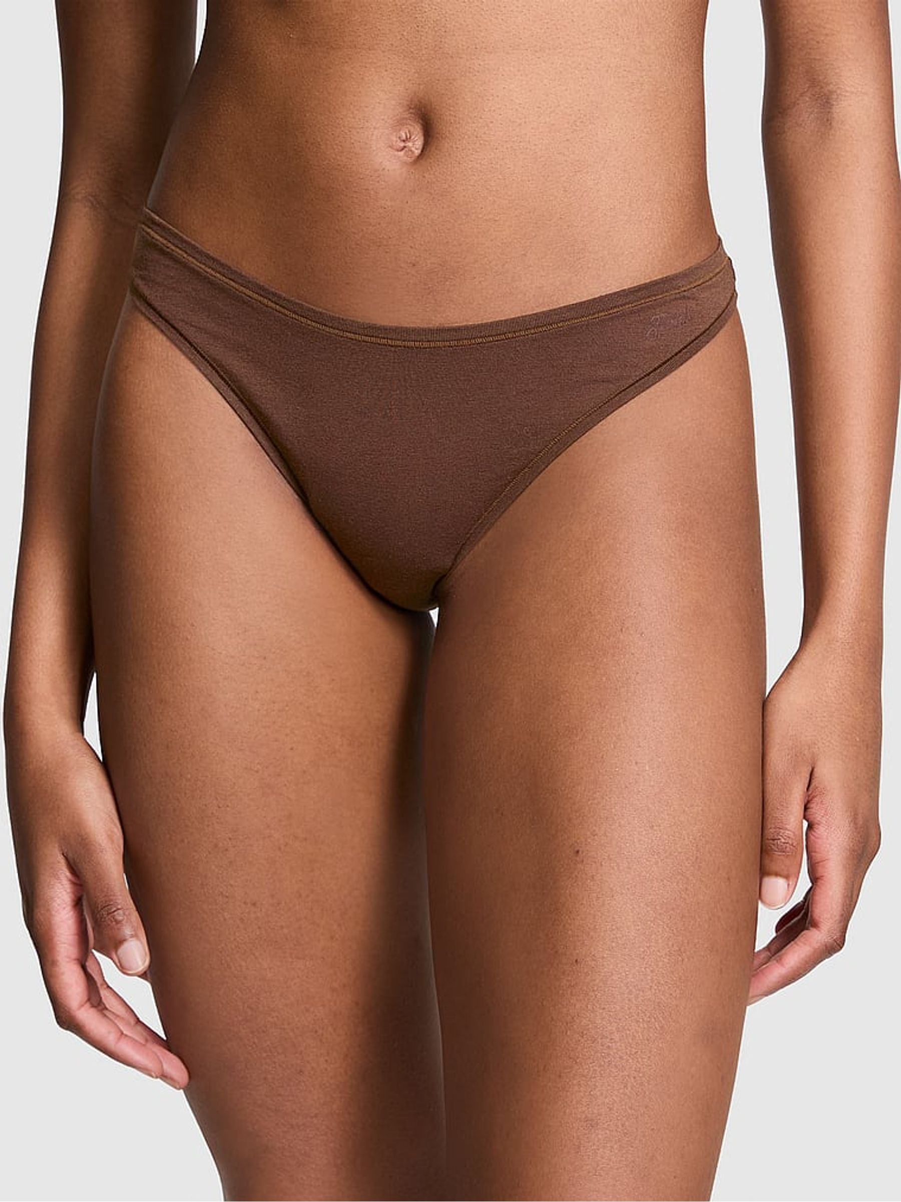 Ganache Nude Thong Cotton Knickers - Image 1 of 3