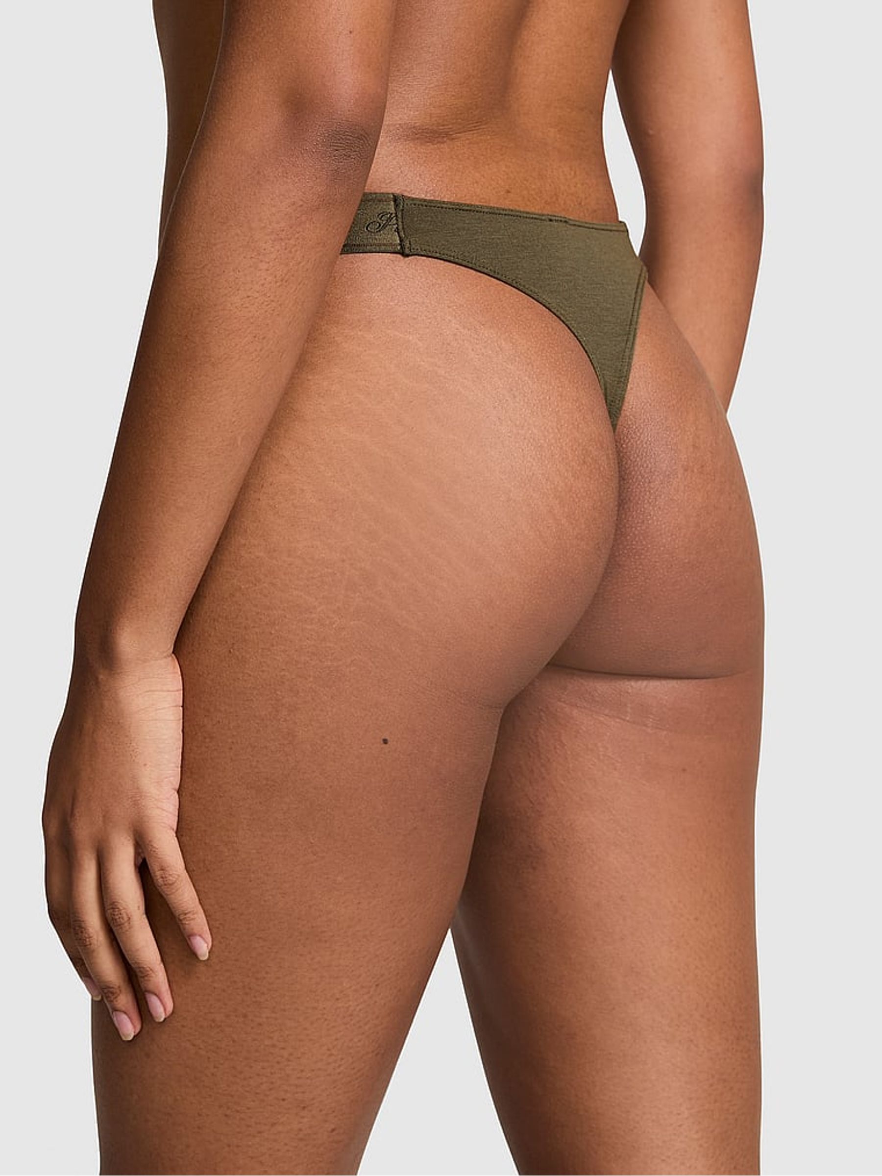 Olive Green Thong Cotton Logo Knickers - Image 2 of 3