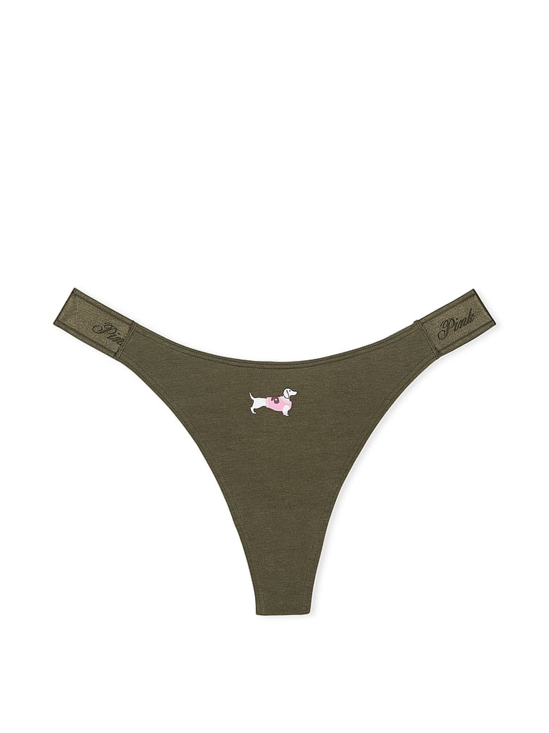Olive Green Thong Cotton Logo Knickers - Image 3 of 3