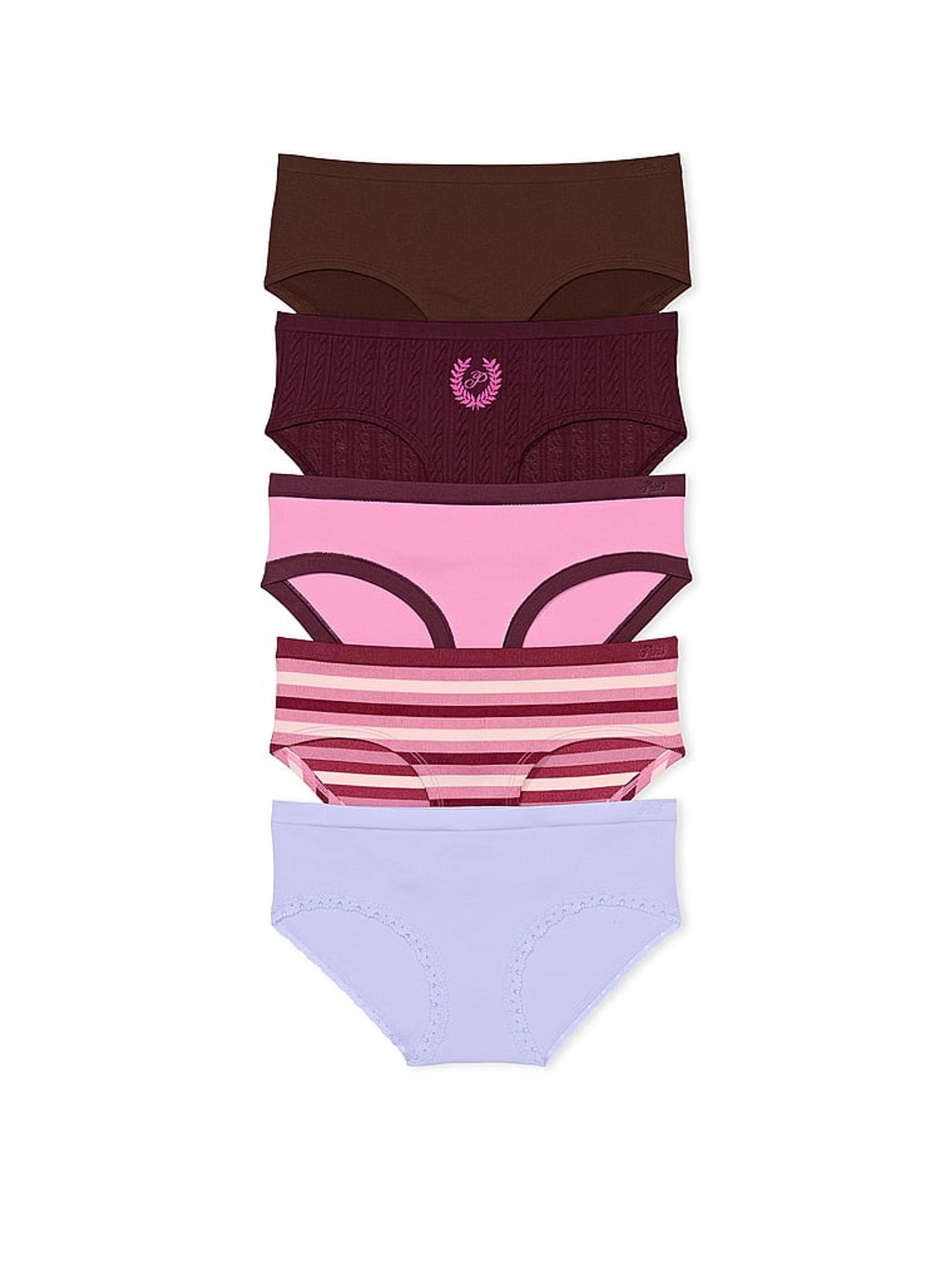 Brown/Burgundy/Pink/Stripe/Purple Hipster 5 Pack Knickers - Image 1 of 3