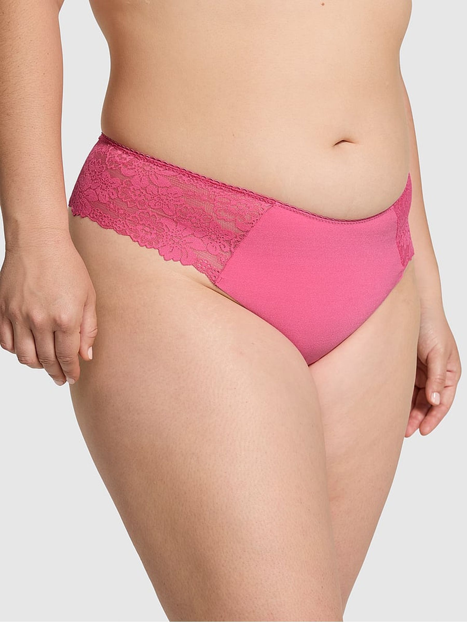 Pink Rose Thong No Show Lace Trim Hipster Knickers - Image 1 of 3