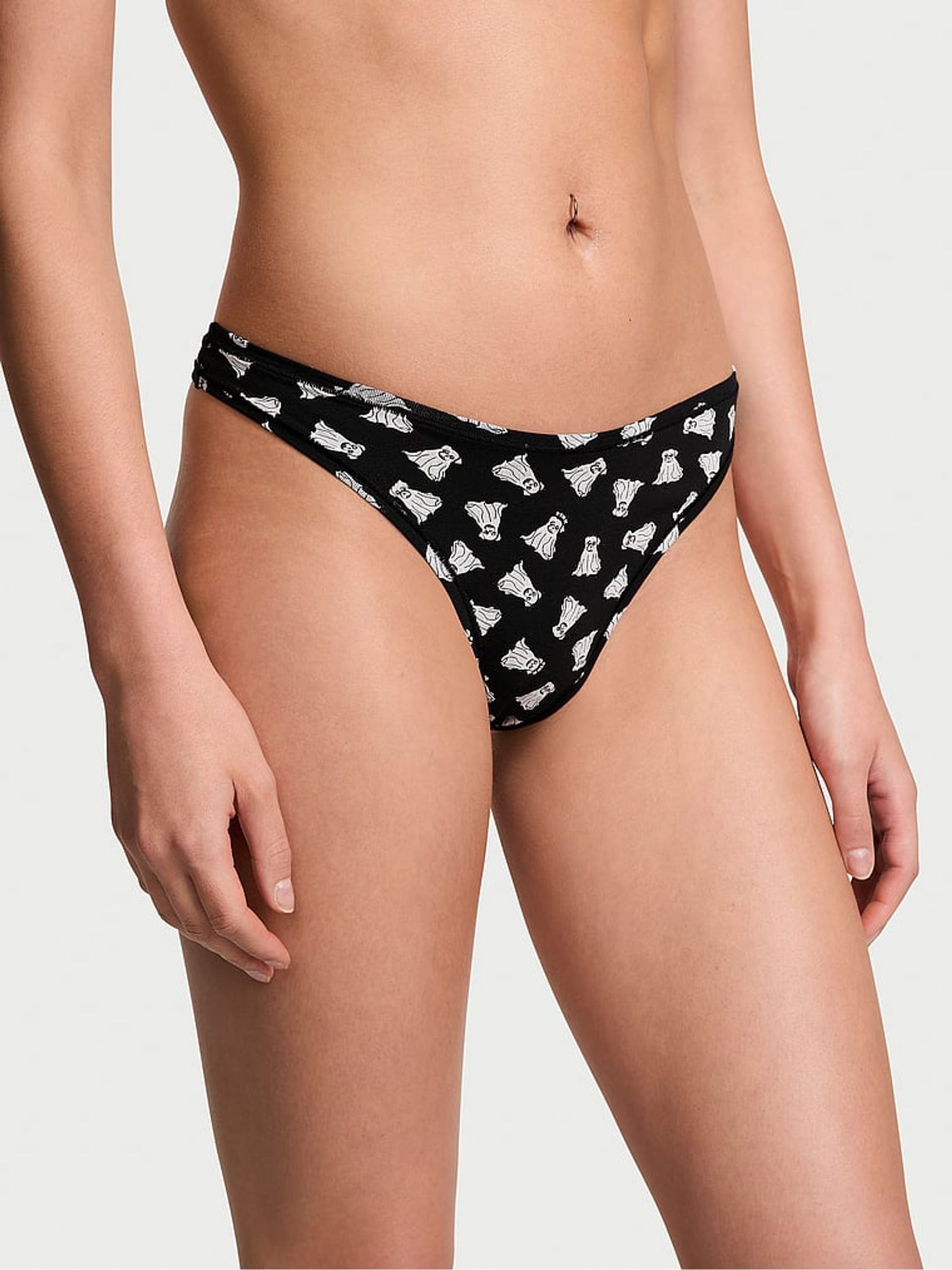 Black Ghost Thong Cotton Cheeky Knickers - Image 1 of 1