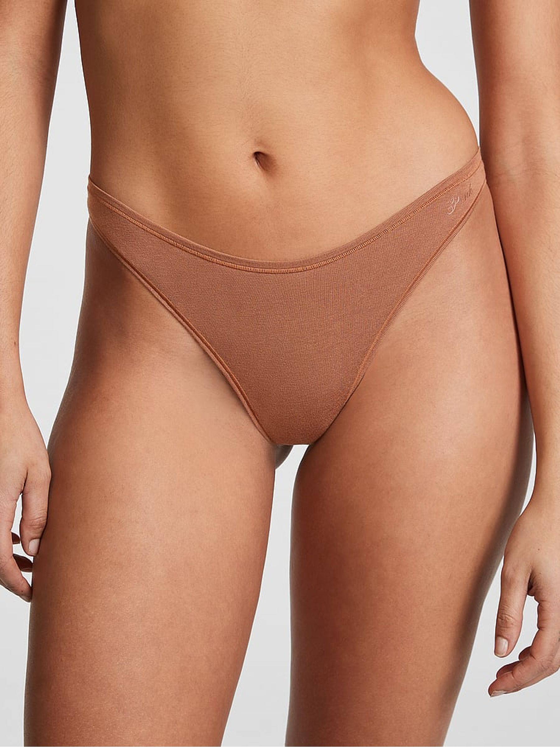 Caramel Nude Thong Cotton Knickers - Image 1 of 3