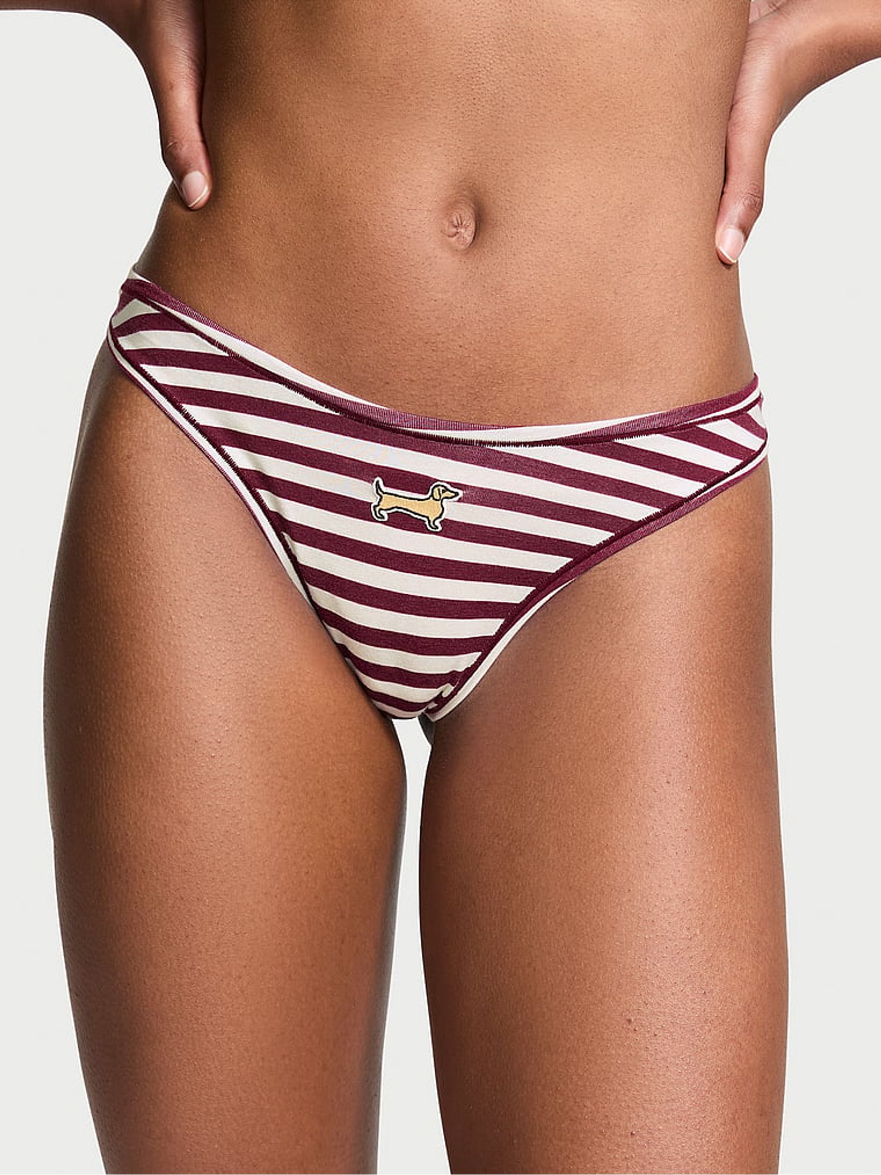 Purple Rose Stripe Thong Cotton Cheeky Knickers - Image 1 of 3