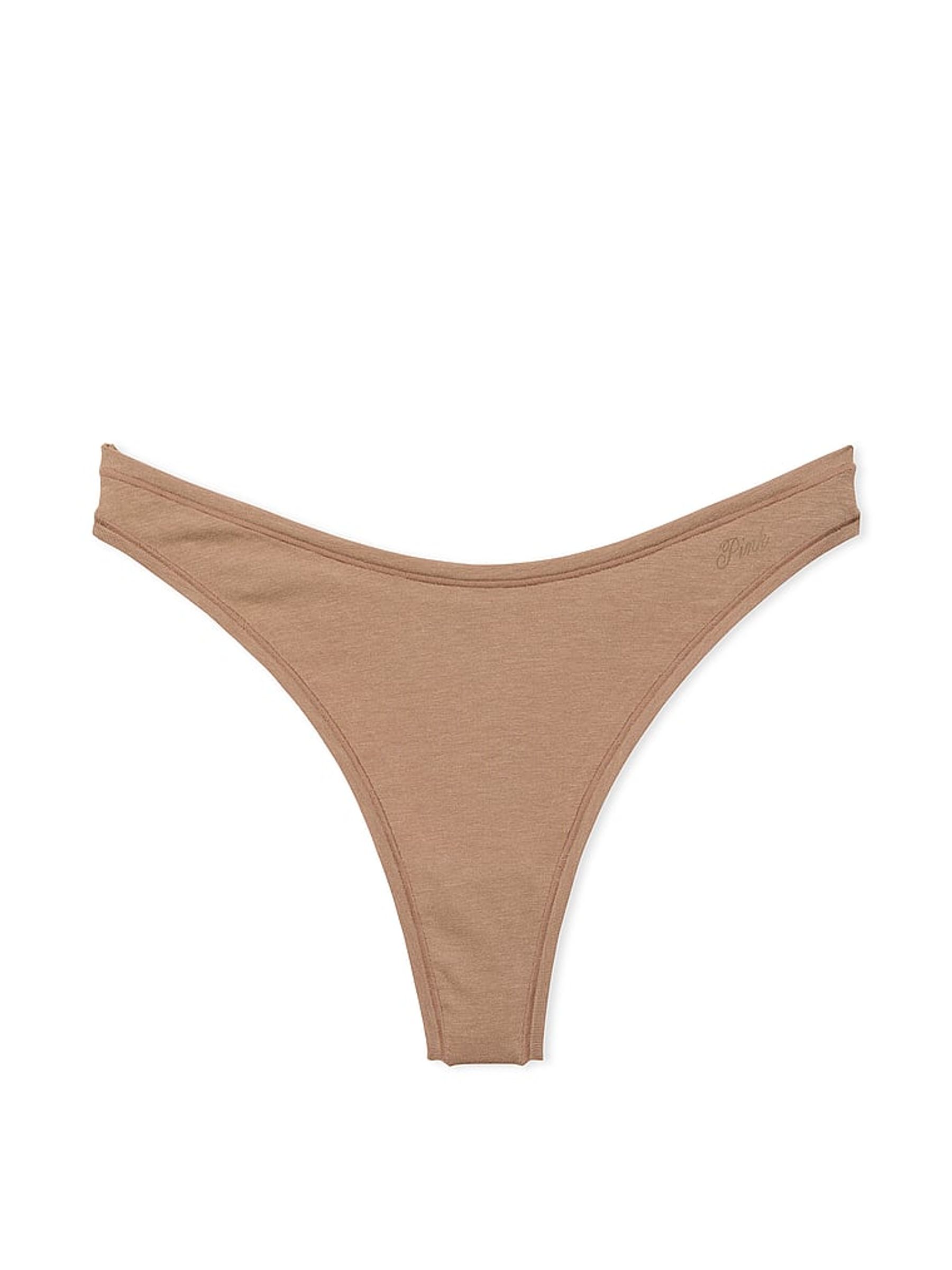 Latte Brown Thong Cotton Cheeky Knickers - Image 1 of 1