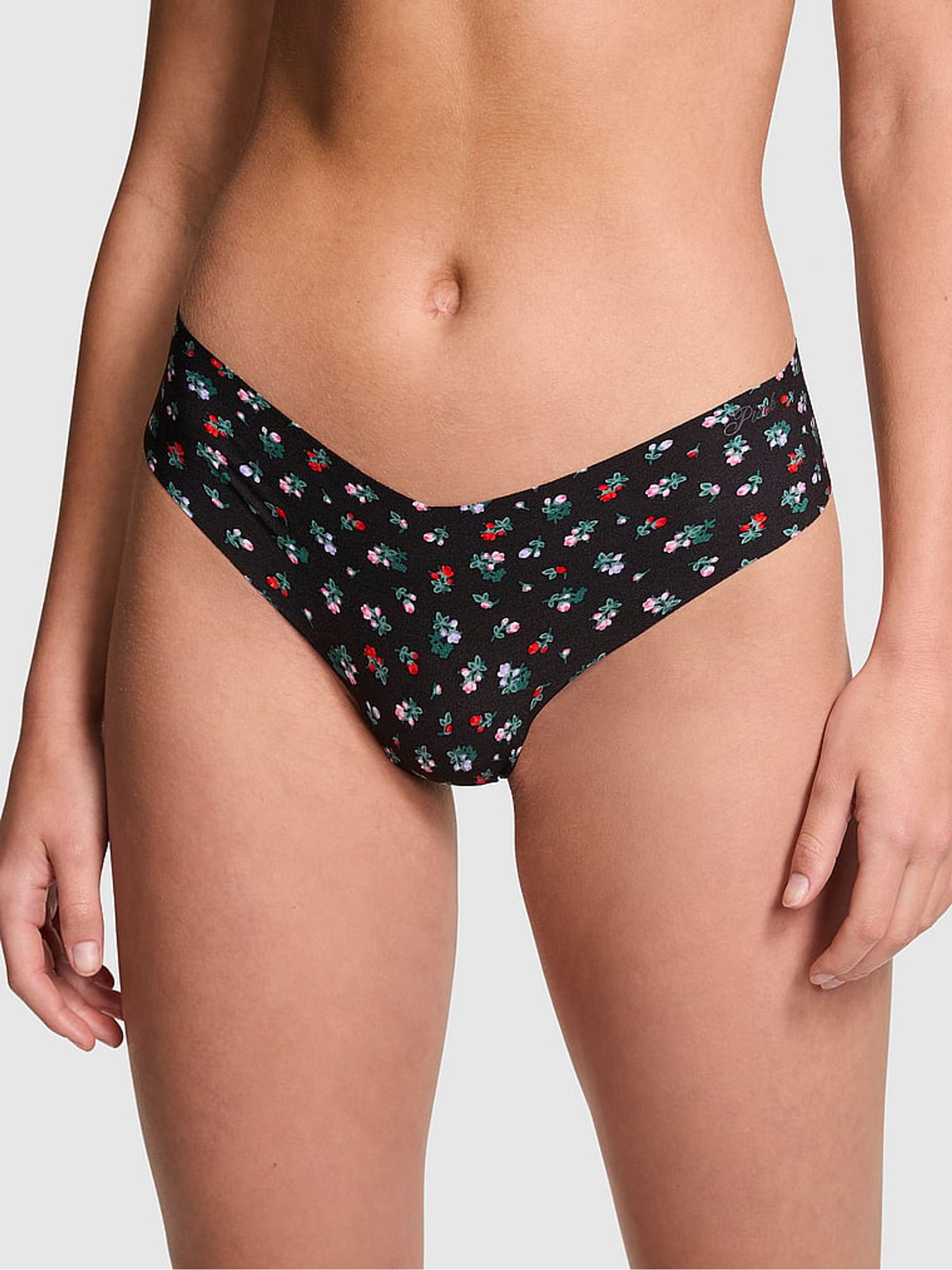 Black Floral Thong No Show Knickers - Image 1 of 1