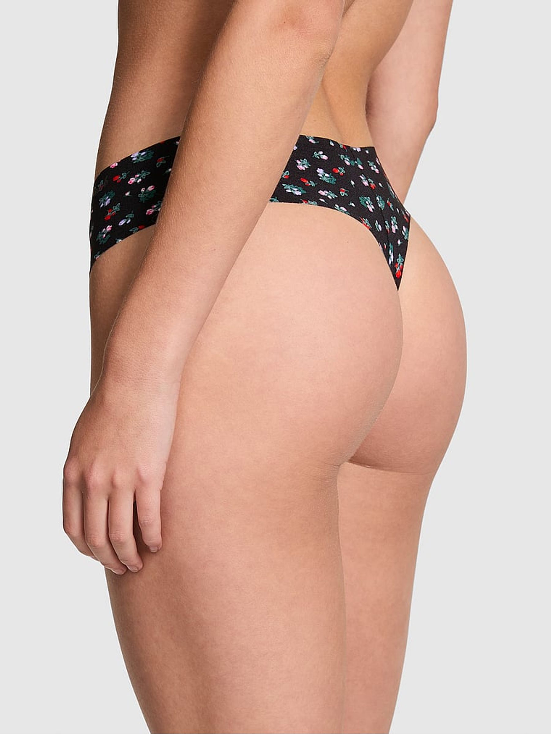 Black Floral Thong No Show Knickers - Image 2 of 3