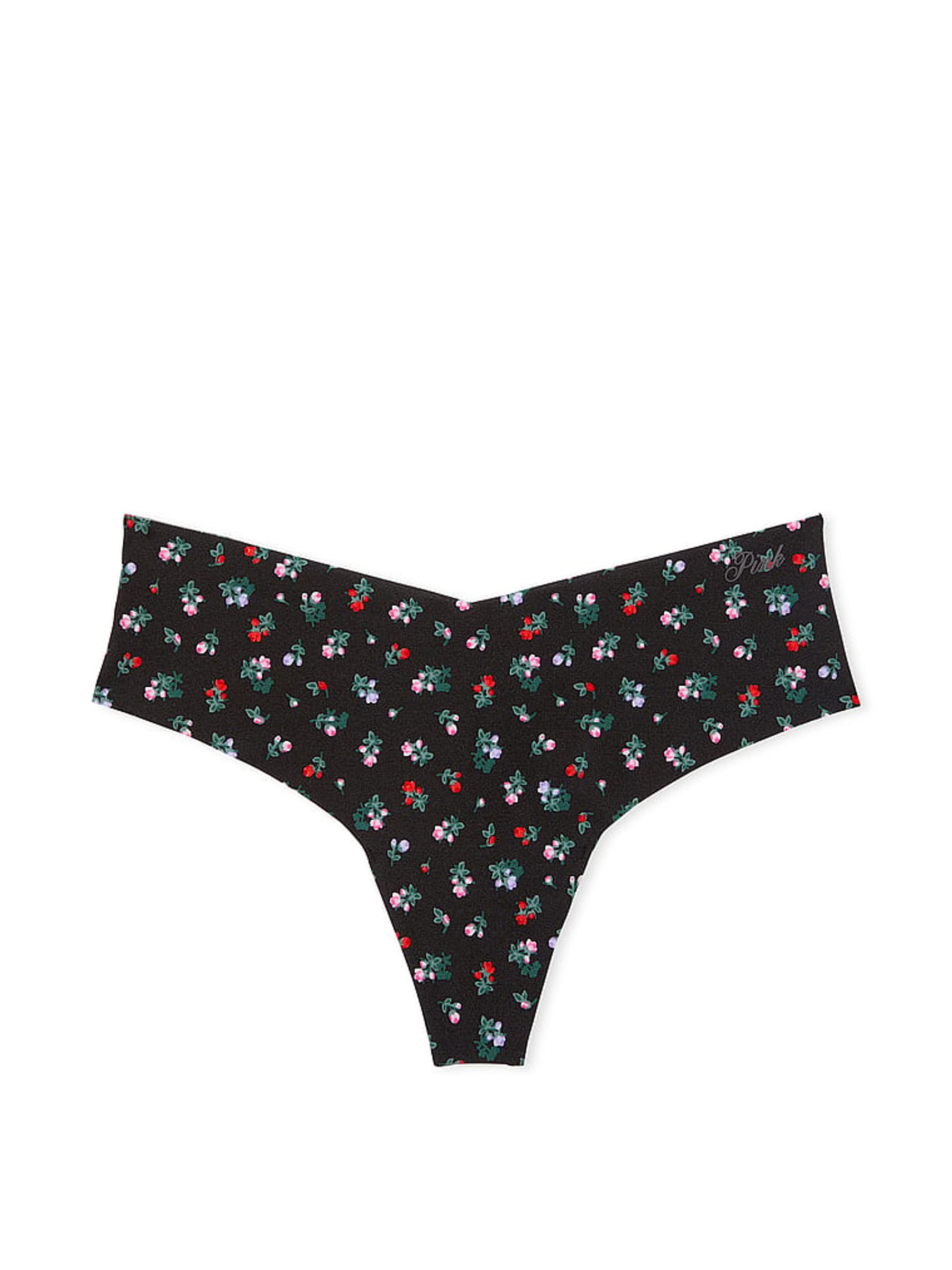 Black Floral Thong No Show Knickers - Image 3 of 3