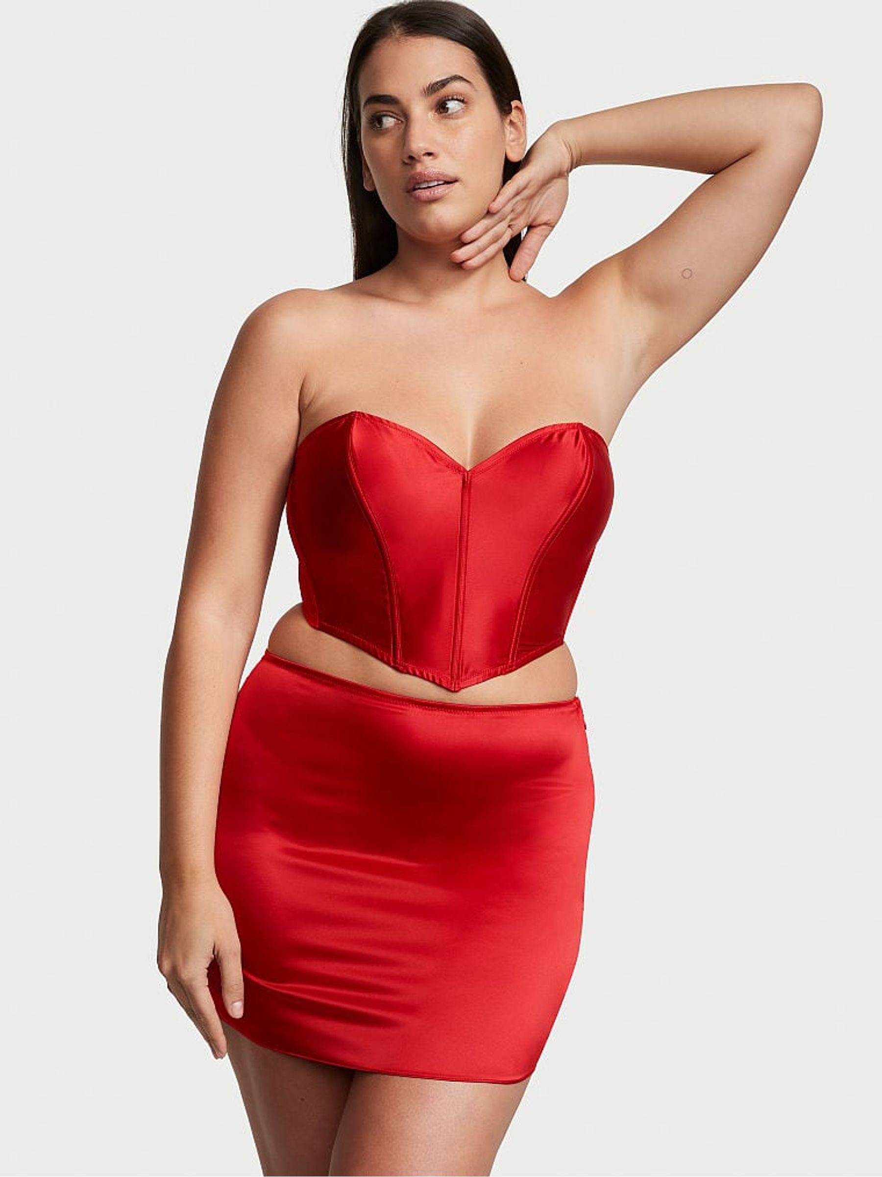 red satin corset top