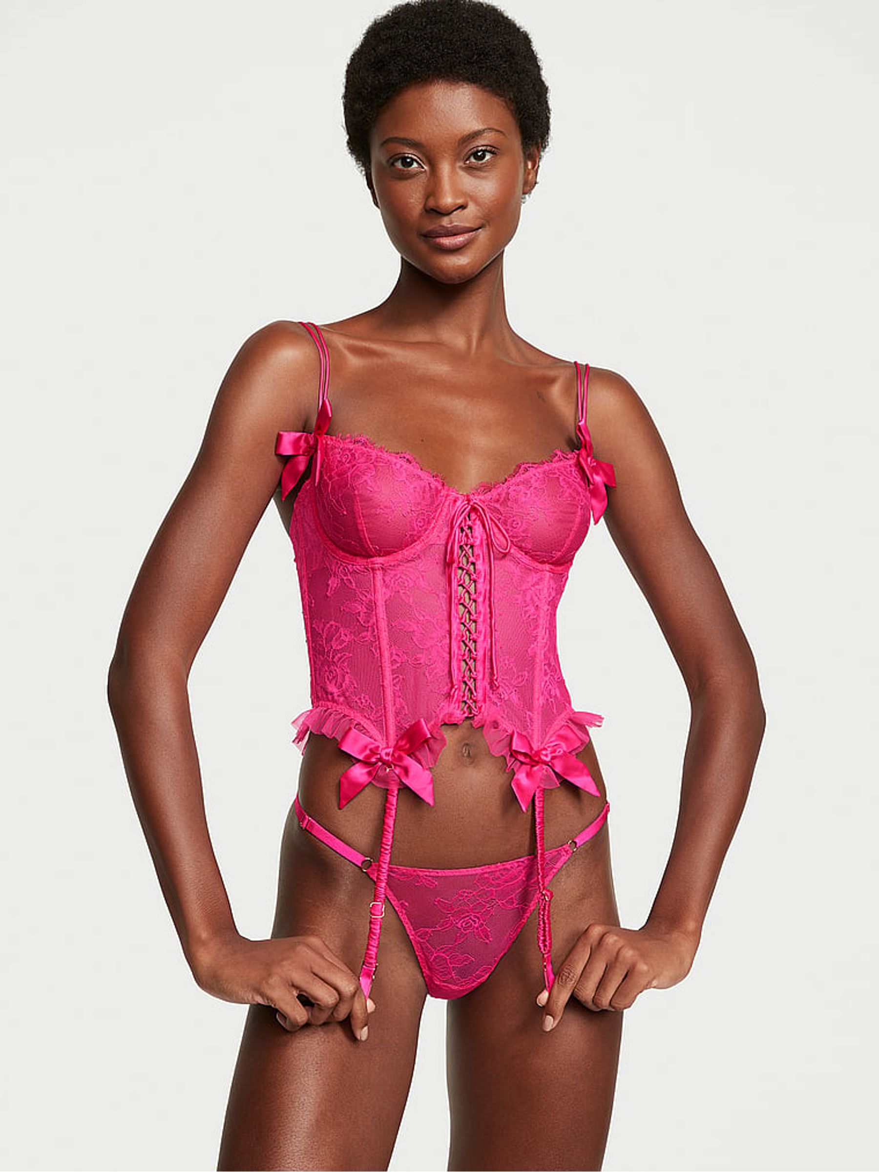 thumbnail image 2 of Victoria Lace Bra And Panty Set – 32B, Black, Underwire, Push-Up, Rhinestone Accents 2 of 4