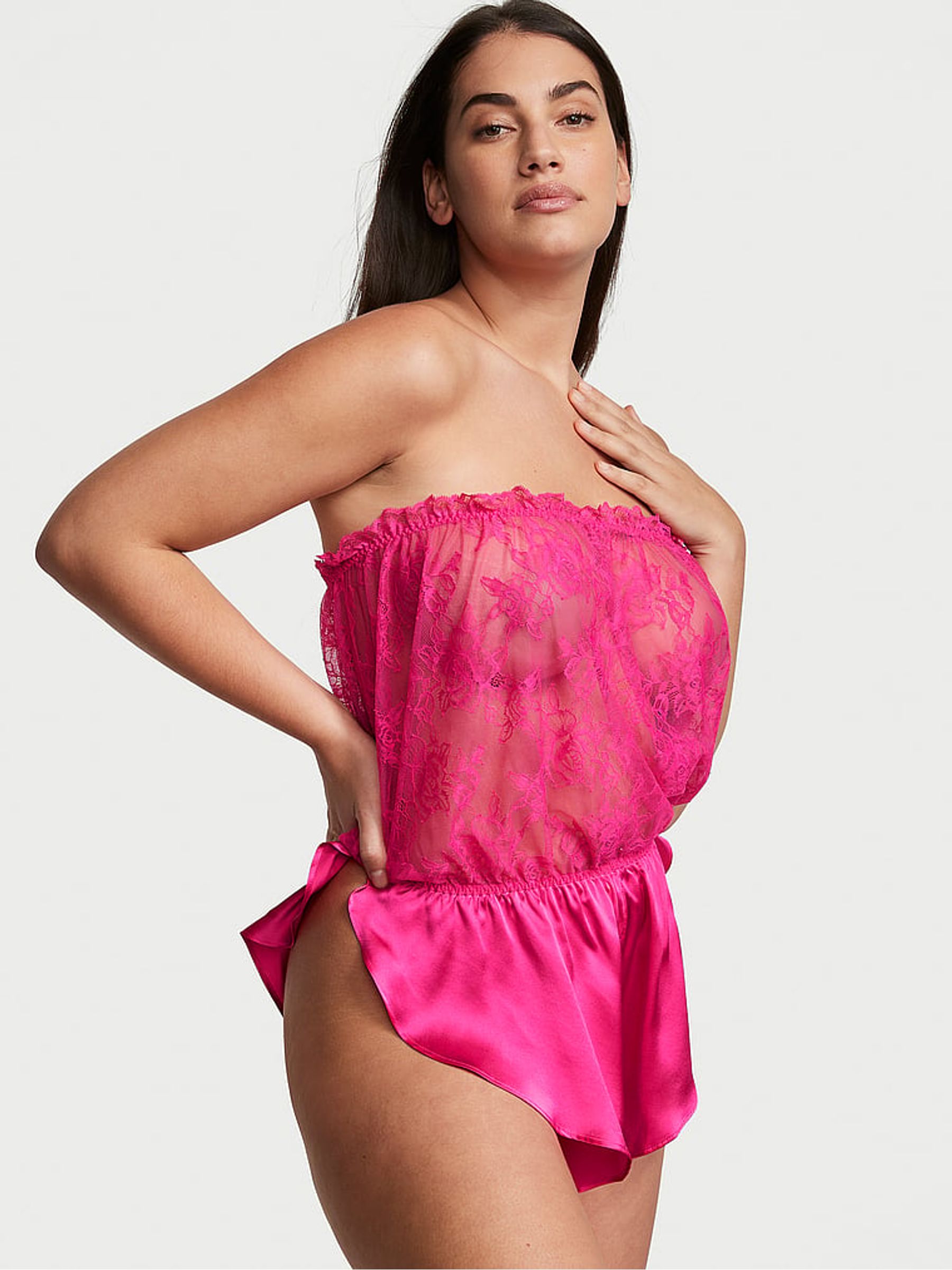Forever Pink Archive Lace Strapless High Leg Bodysuit - Image 1 of 1