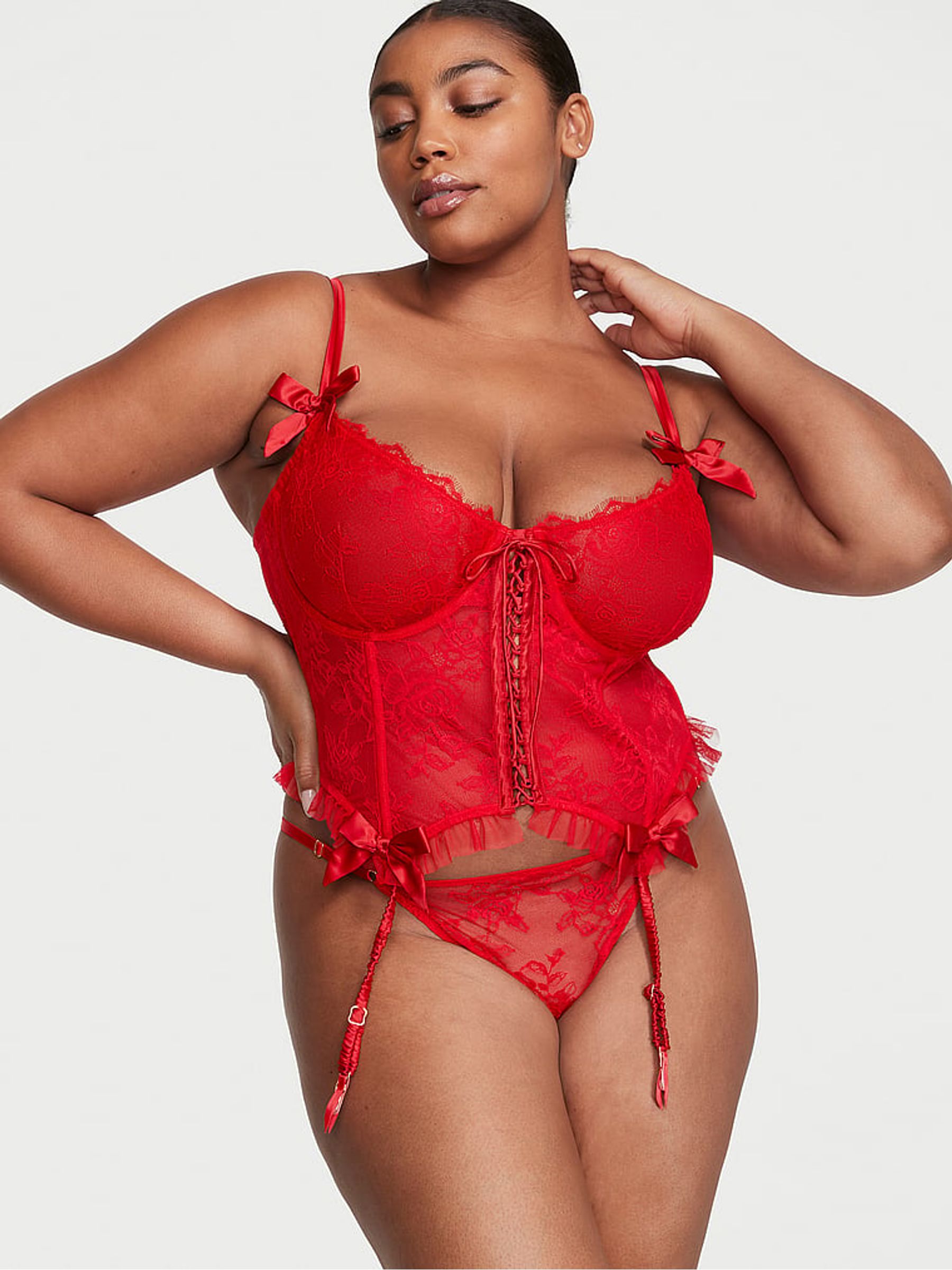 Lipstick Red Archive Lace Corset and Knicker Set - Image 1 of 4