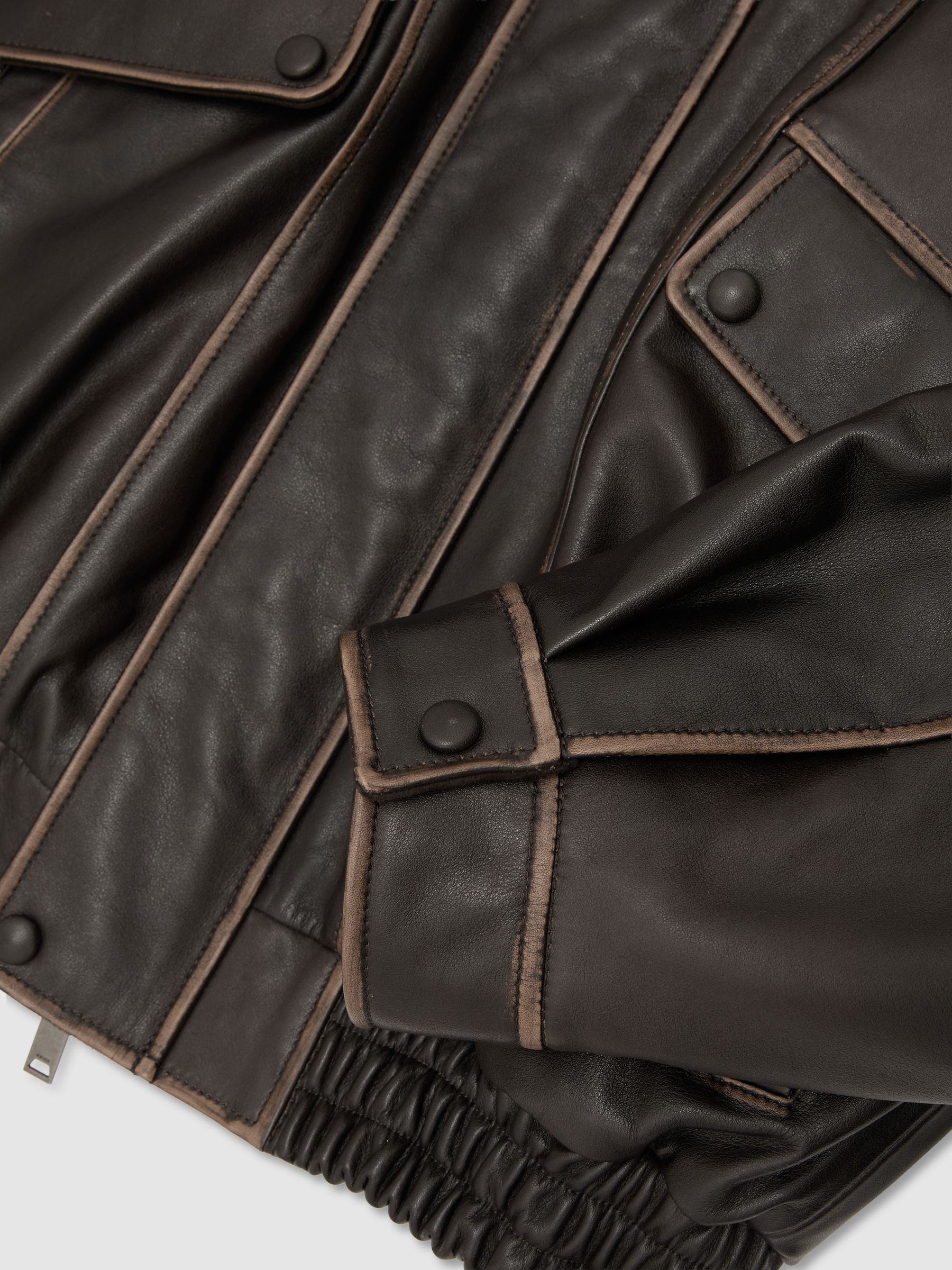 Leather Shearling-Collar Aviator Jacket in Brown - Image 9 of 9