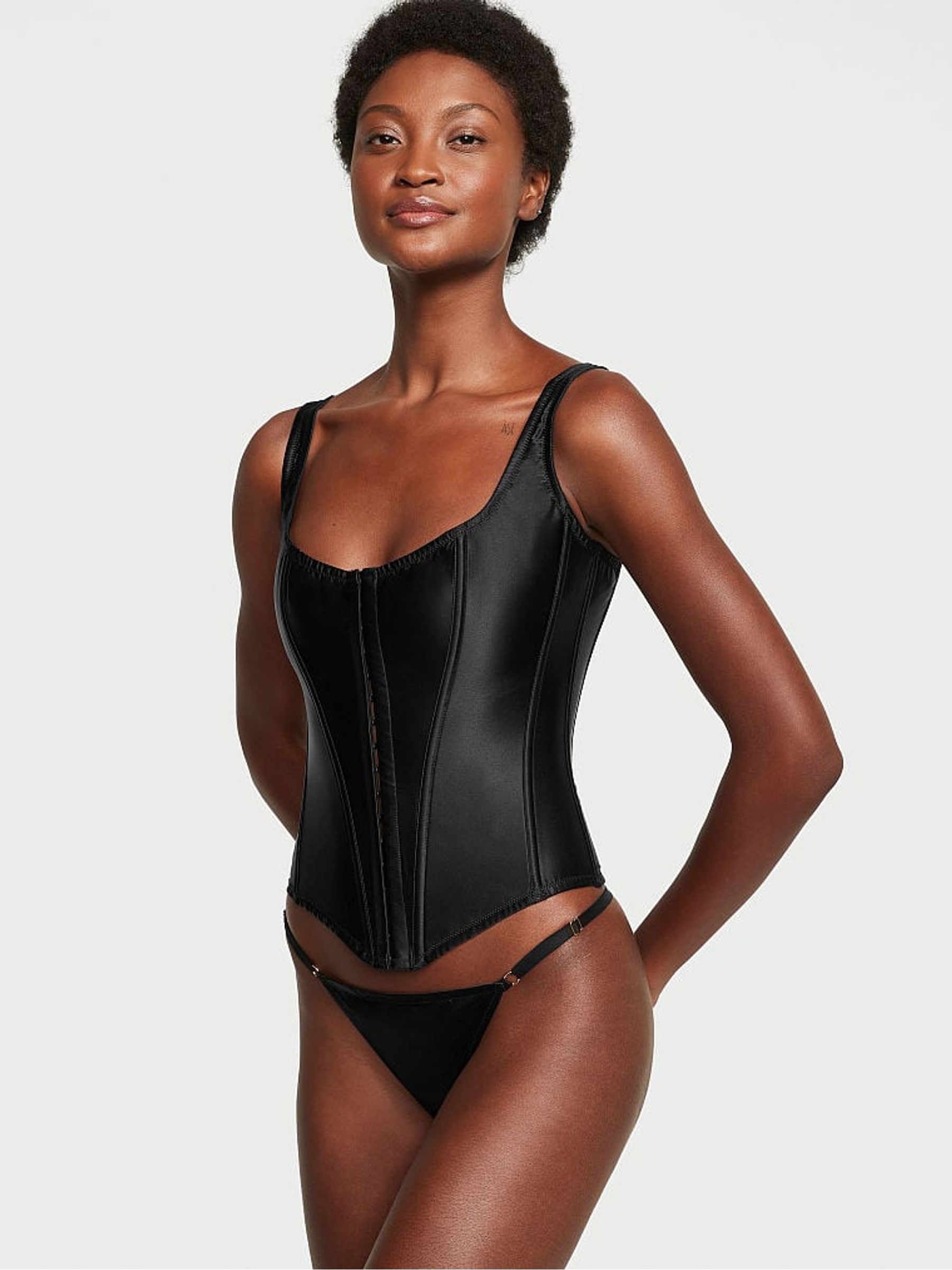 Black Archive Satin Corset and Knicker Set - Image 1 of 4