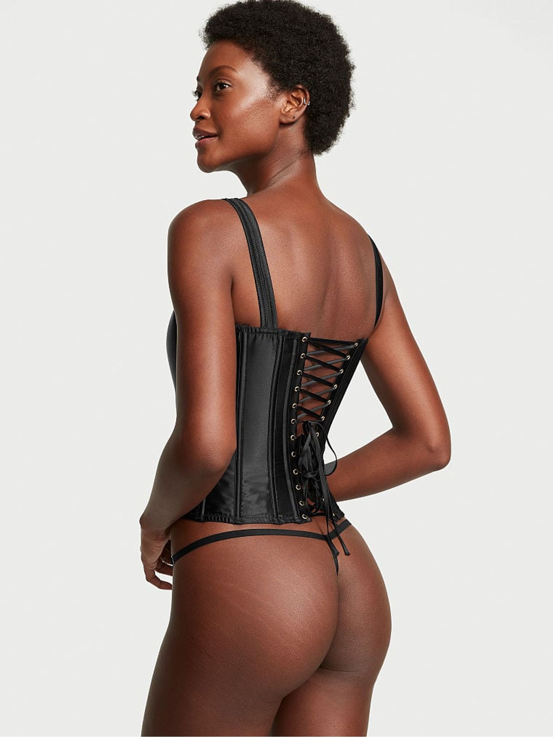 Black Archive Satin Corset and Knicker Set - Image 2 of 4