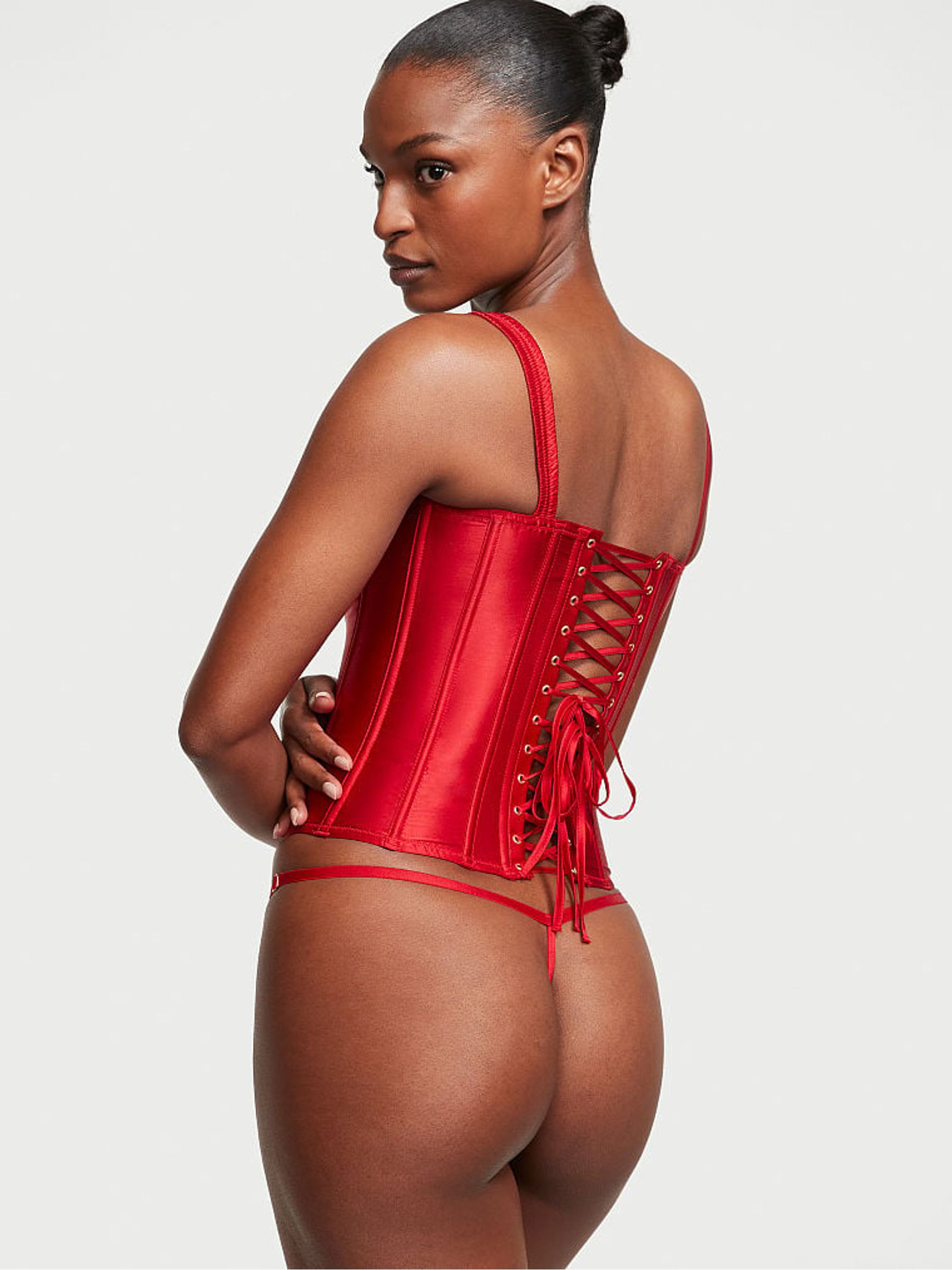 Lipstick Red Archive Satin Corset and Knicker Set - Image 2 of 3