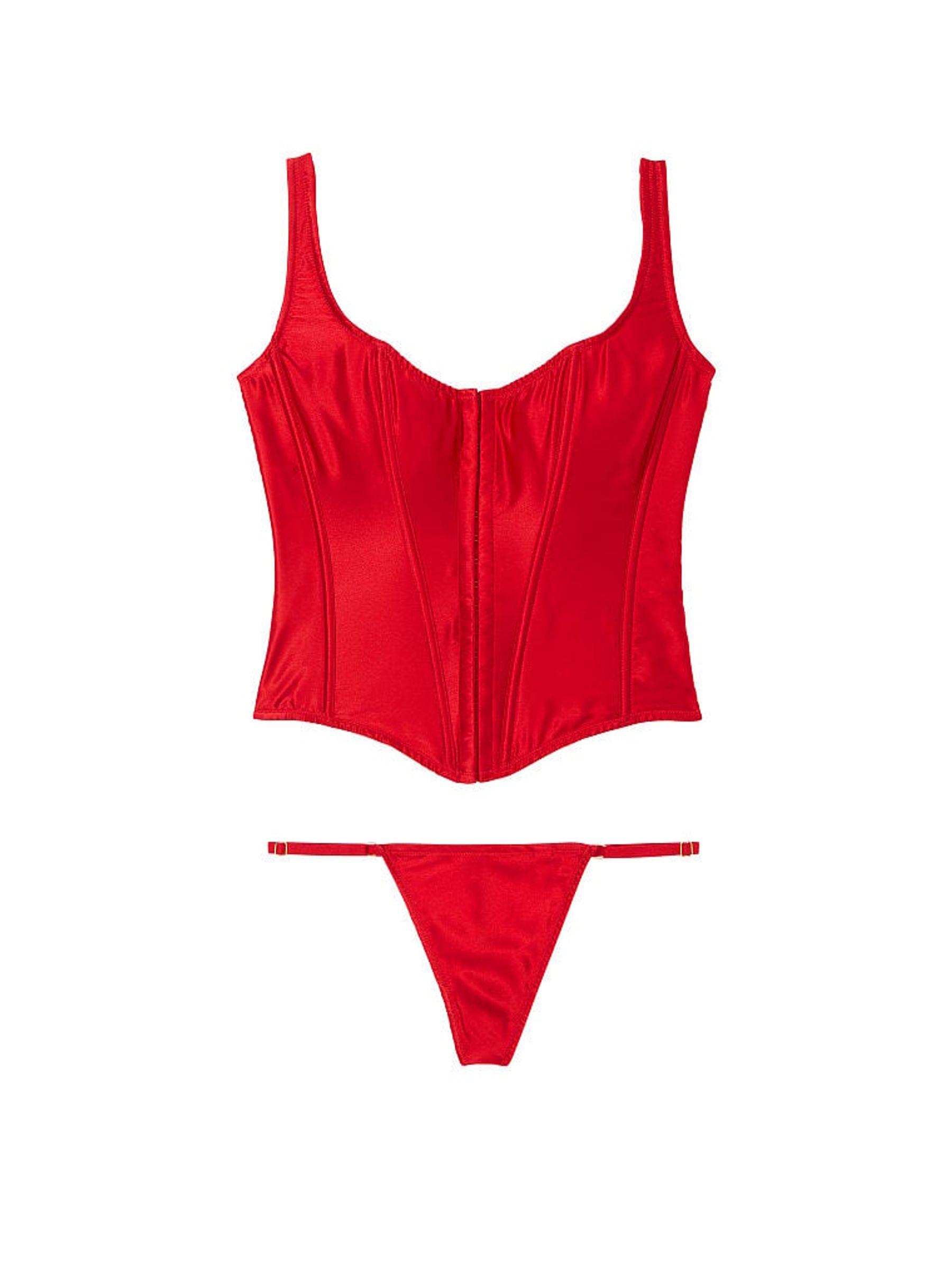 red satin corset top