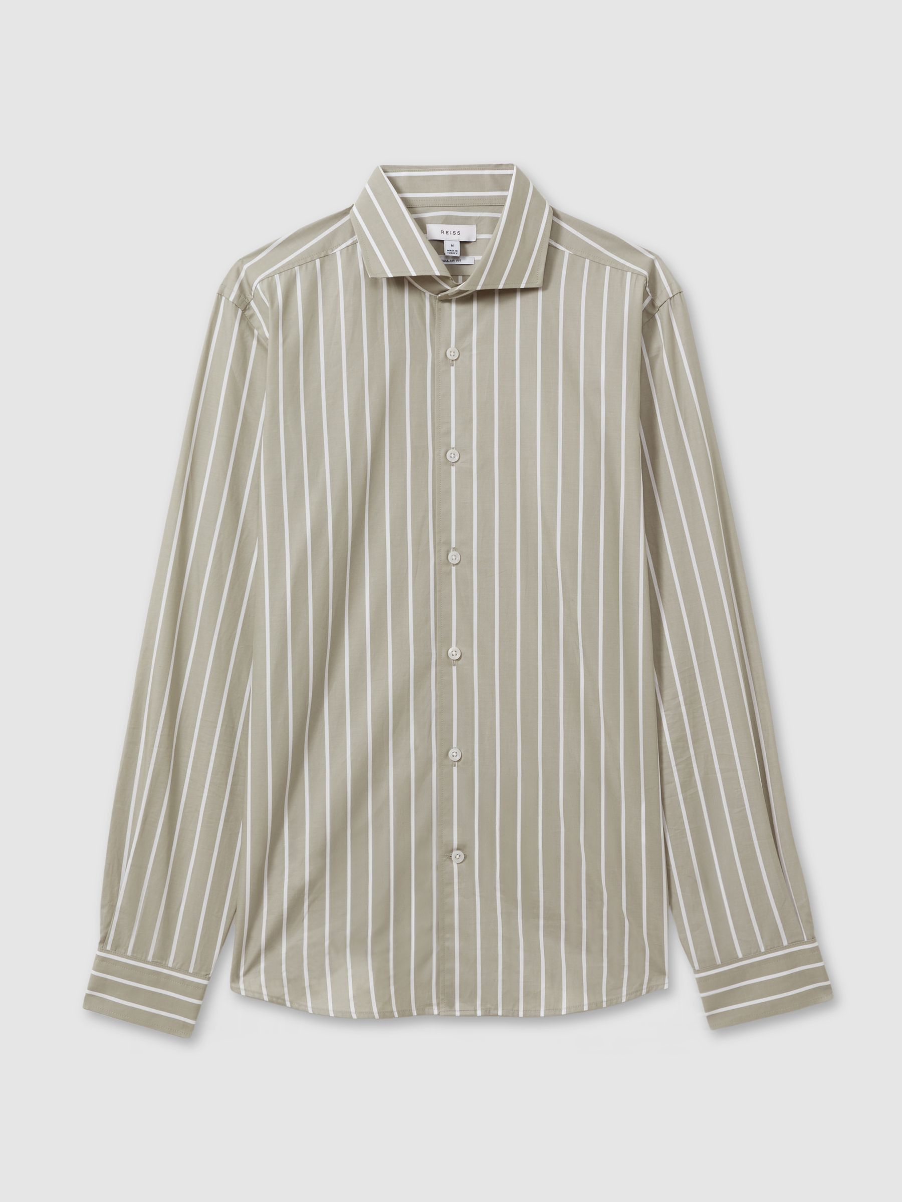 Cotton Striped Cutaway Collar Shirt in Sage/White - Image 2 of 6