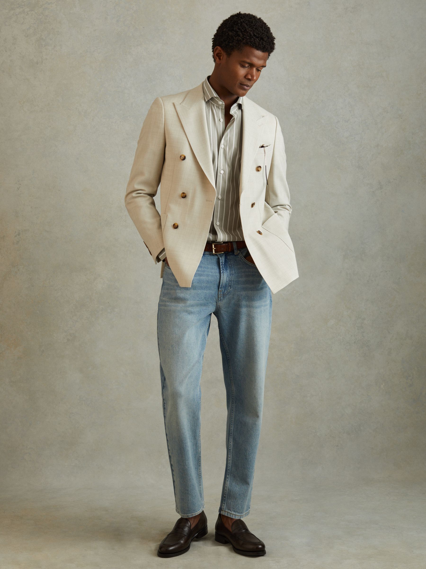 Cotton Striped Cutaway Collar Shirt in Sage/White - Image 3 of 6