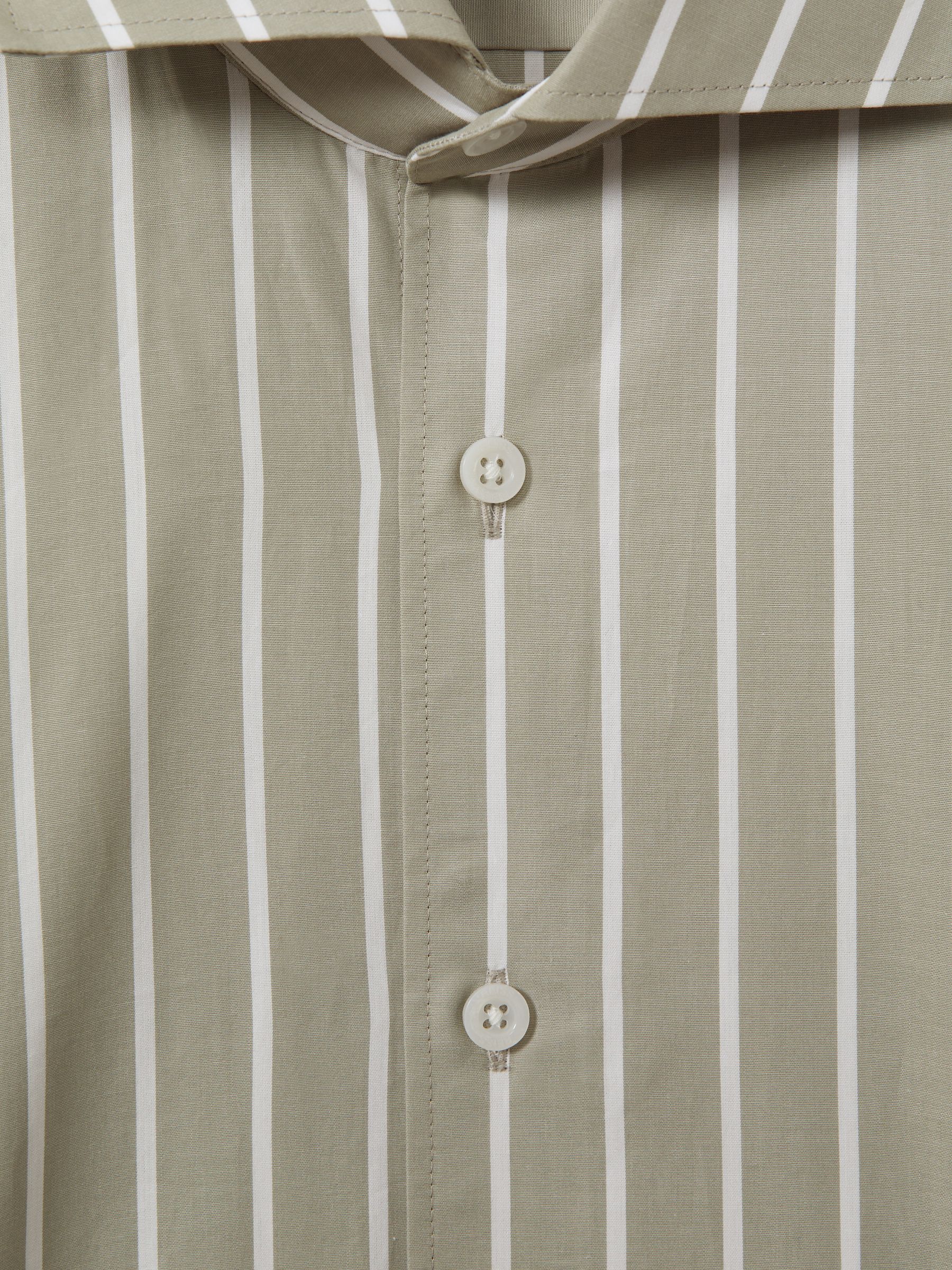 Cotton Striped Cutaway Collar Shirt in Sage/White - Image 6 of 6