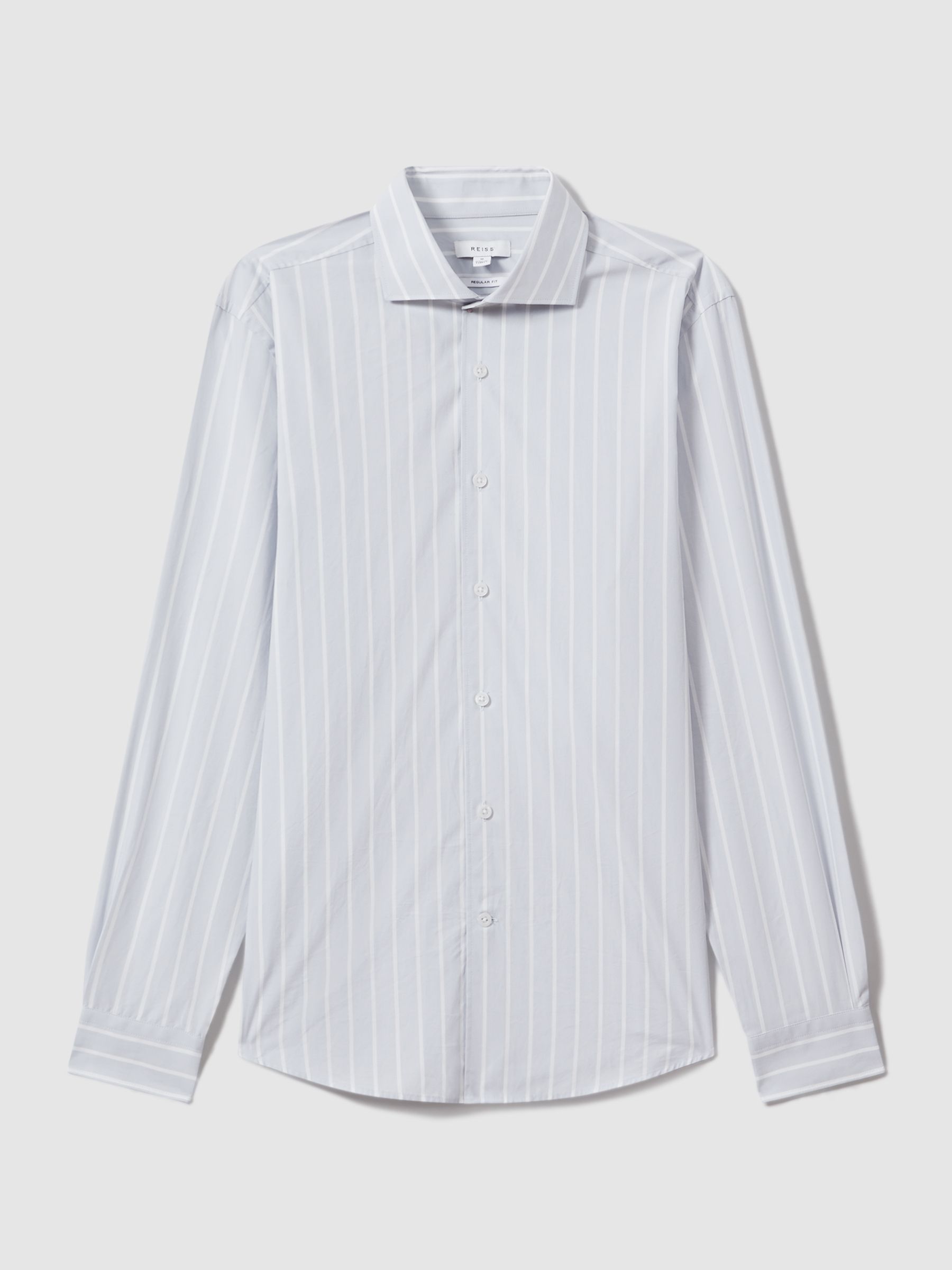Cotton Striped Cutaway Collar Shirt in Blue/White - Image 2 of 6
