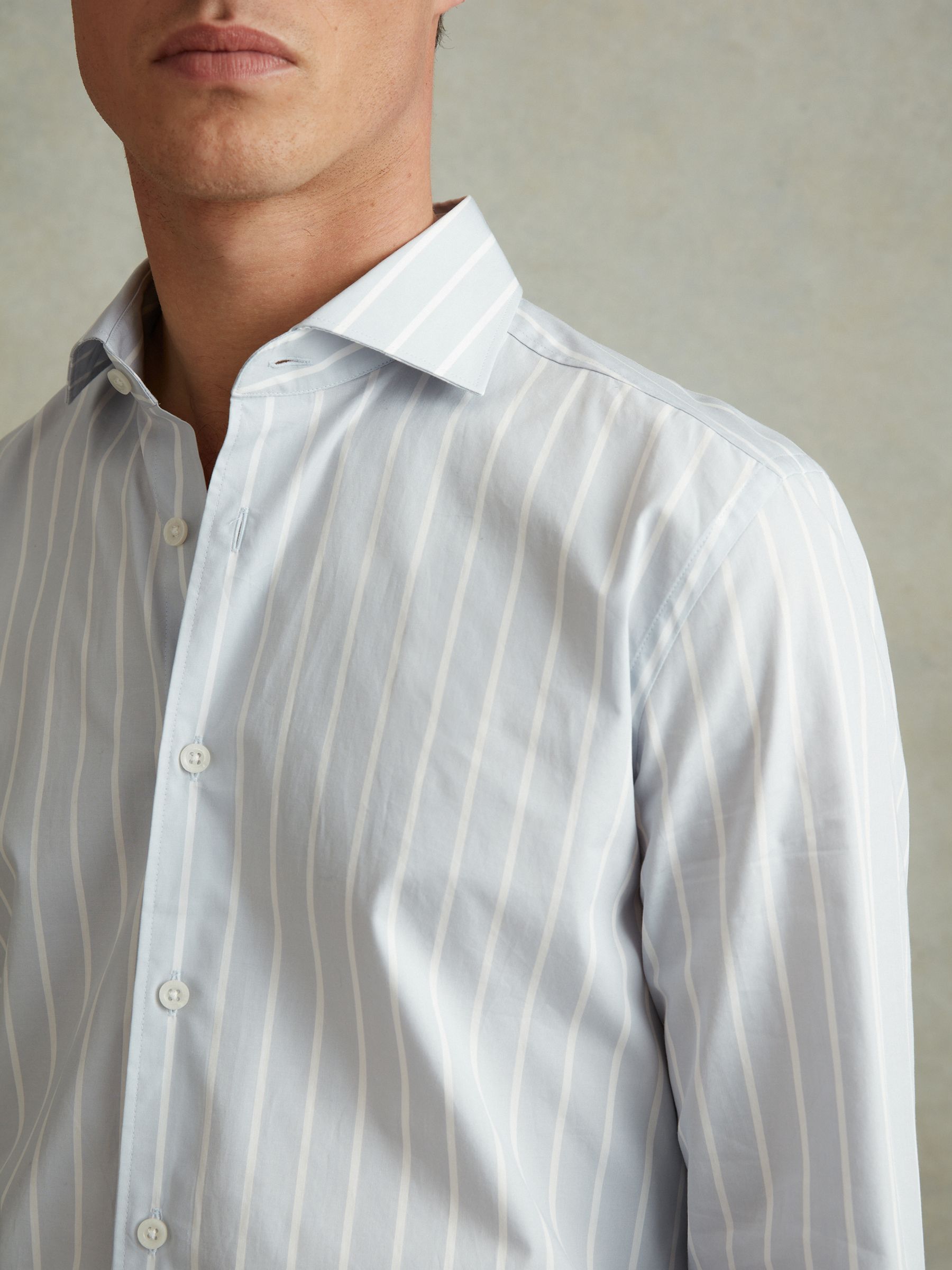 Cotton Striped Cutaway Collar Shirt in Blue/White - Image 4 of 6