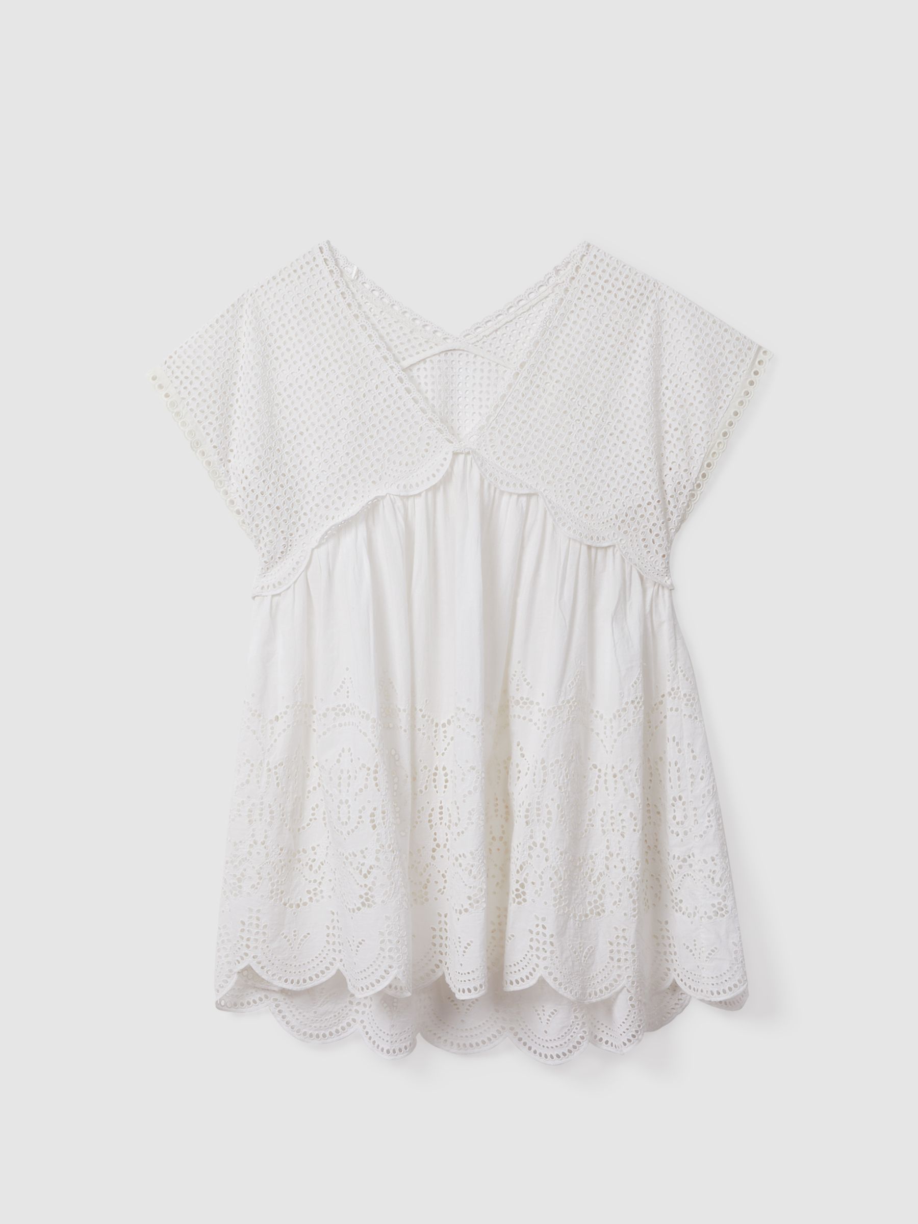 Broderie Mini Length Kaftan in White - Image 2 of 6