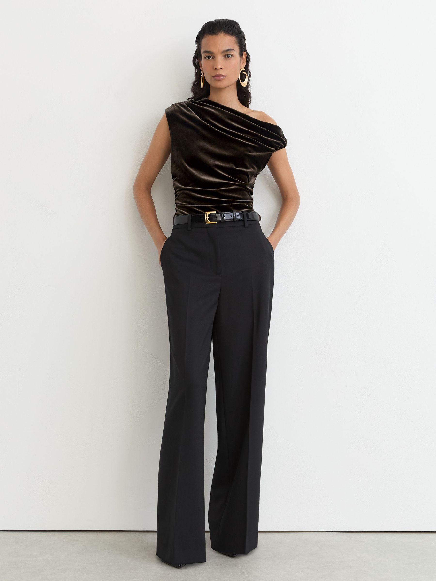 Velvet Off-Shoulder Top in Olive Green - Image 4 of 6