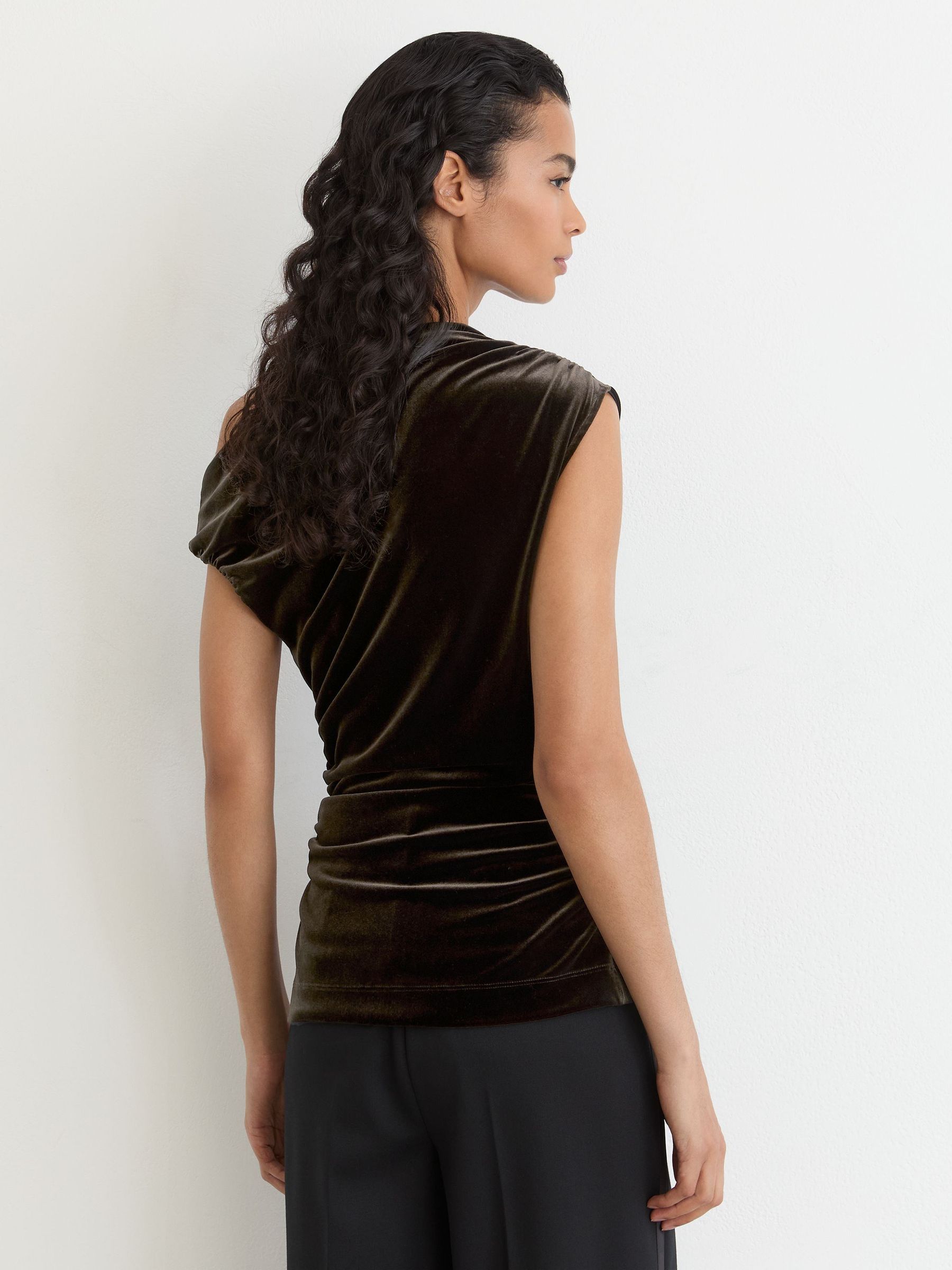 Velvet Off-Shoulder Top in Olive Green - Image 5 of 6