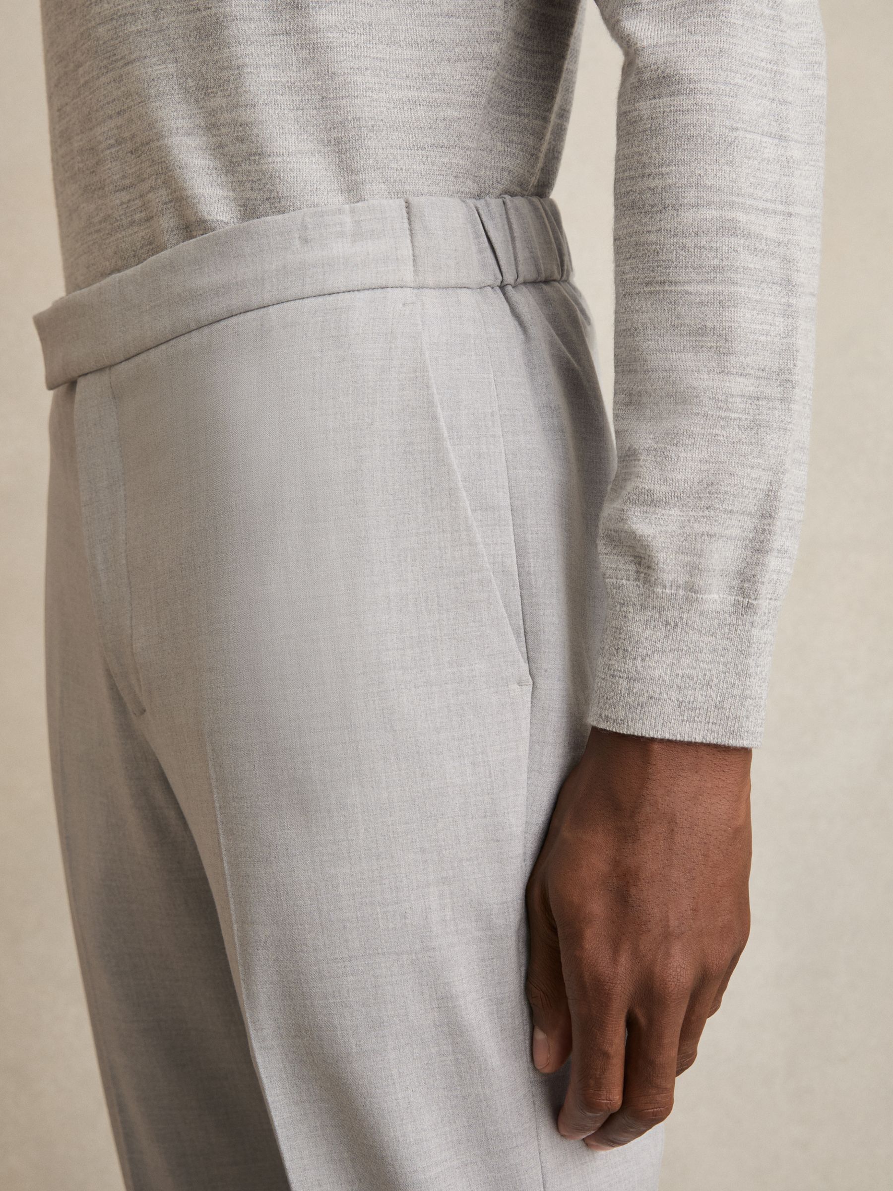 Stretch Slim Fit Drawstring Trousers in Grey - image 4