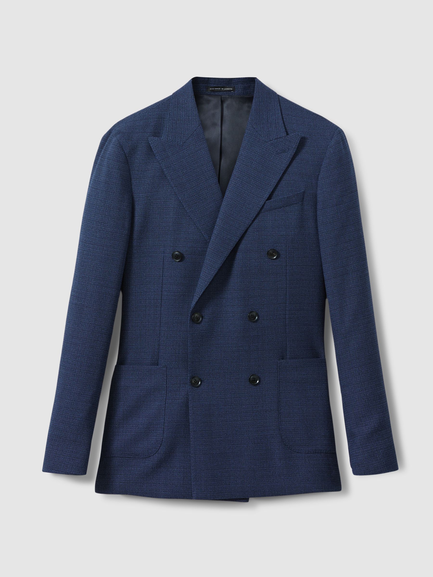 Wool Blend Double Breasted Blazer in Indigo - Image 2 of 7