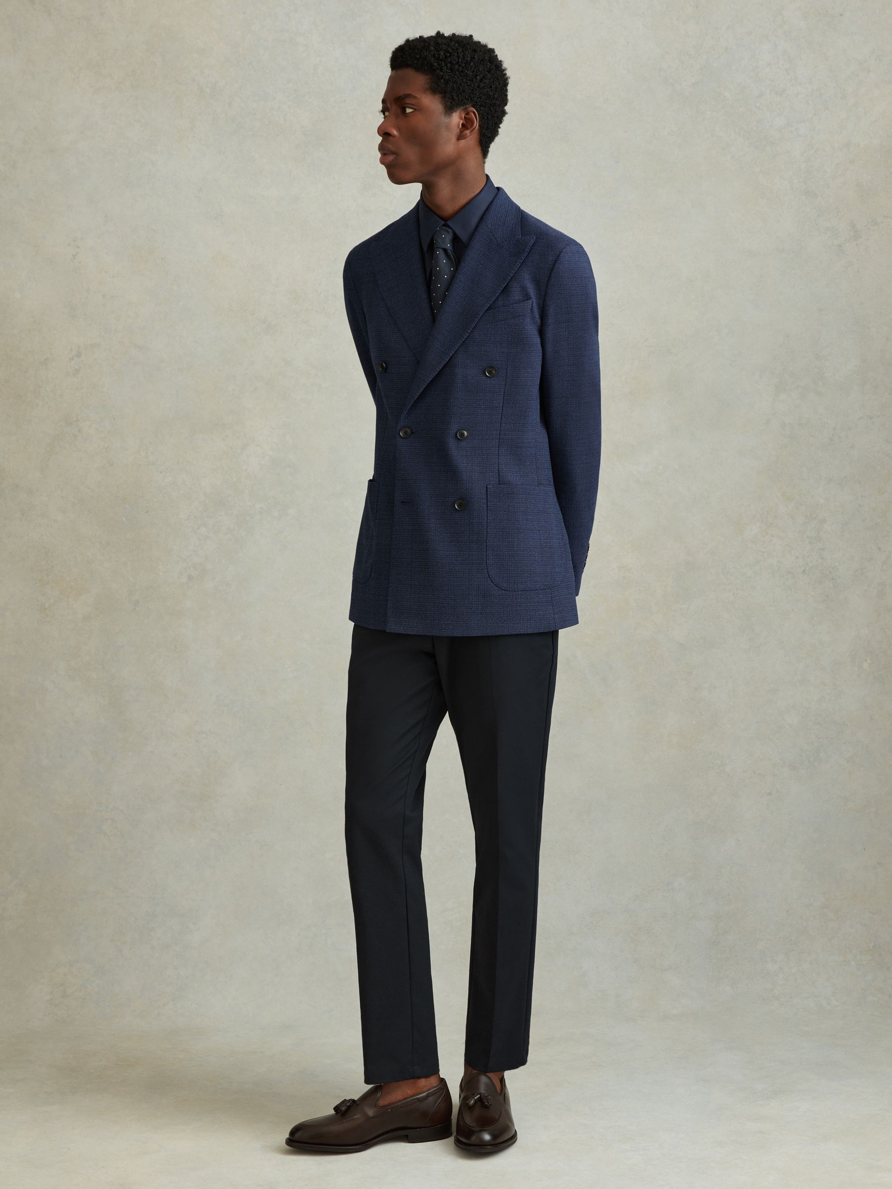 Wool Blend Double Breasted Blazer in Indigo - Image 3 of 7