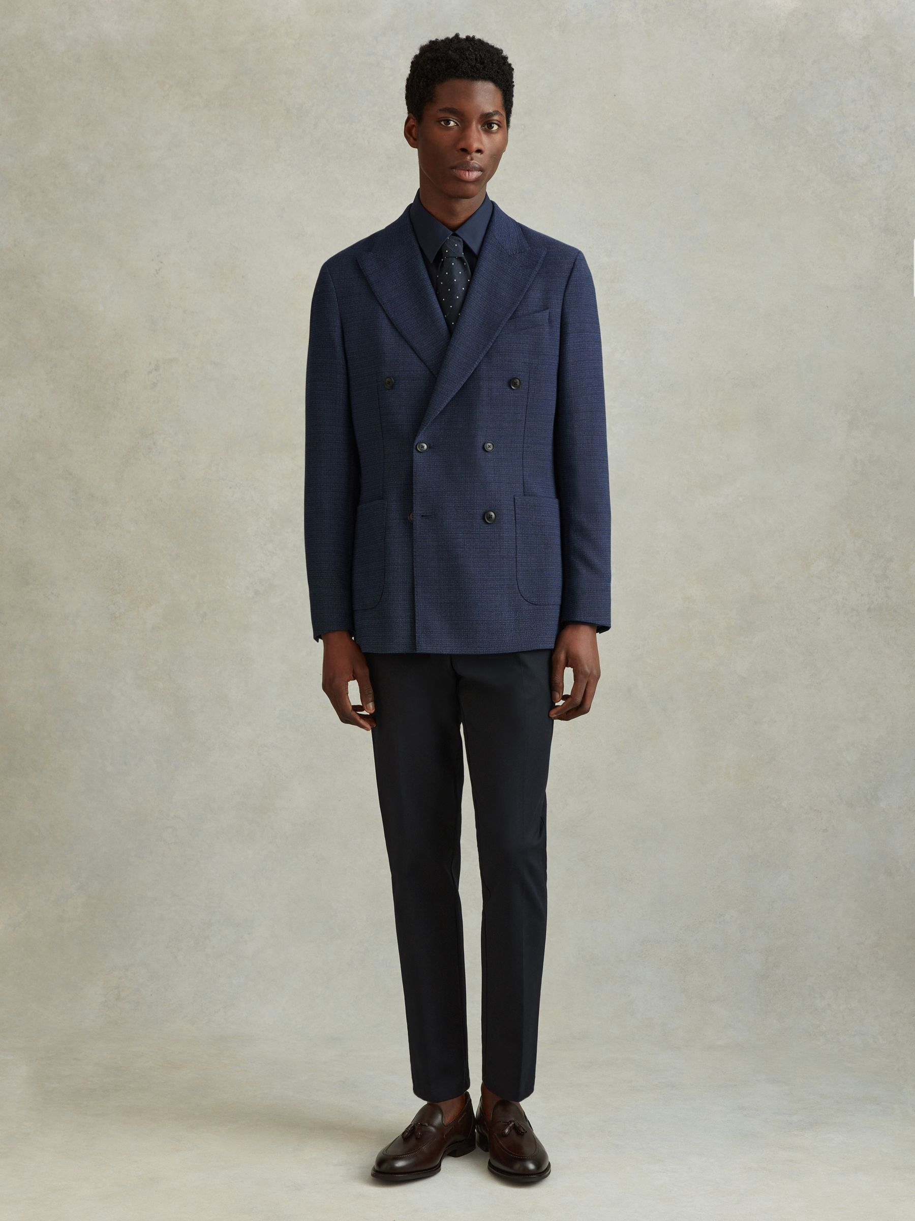 Wool Blend Double Breasted Blazer in Indigo - Image 4 of 7