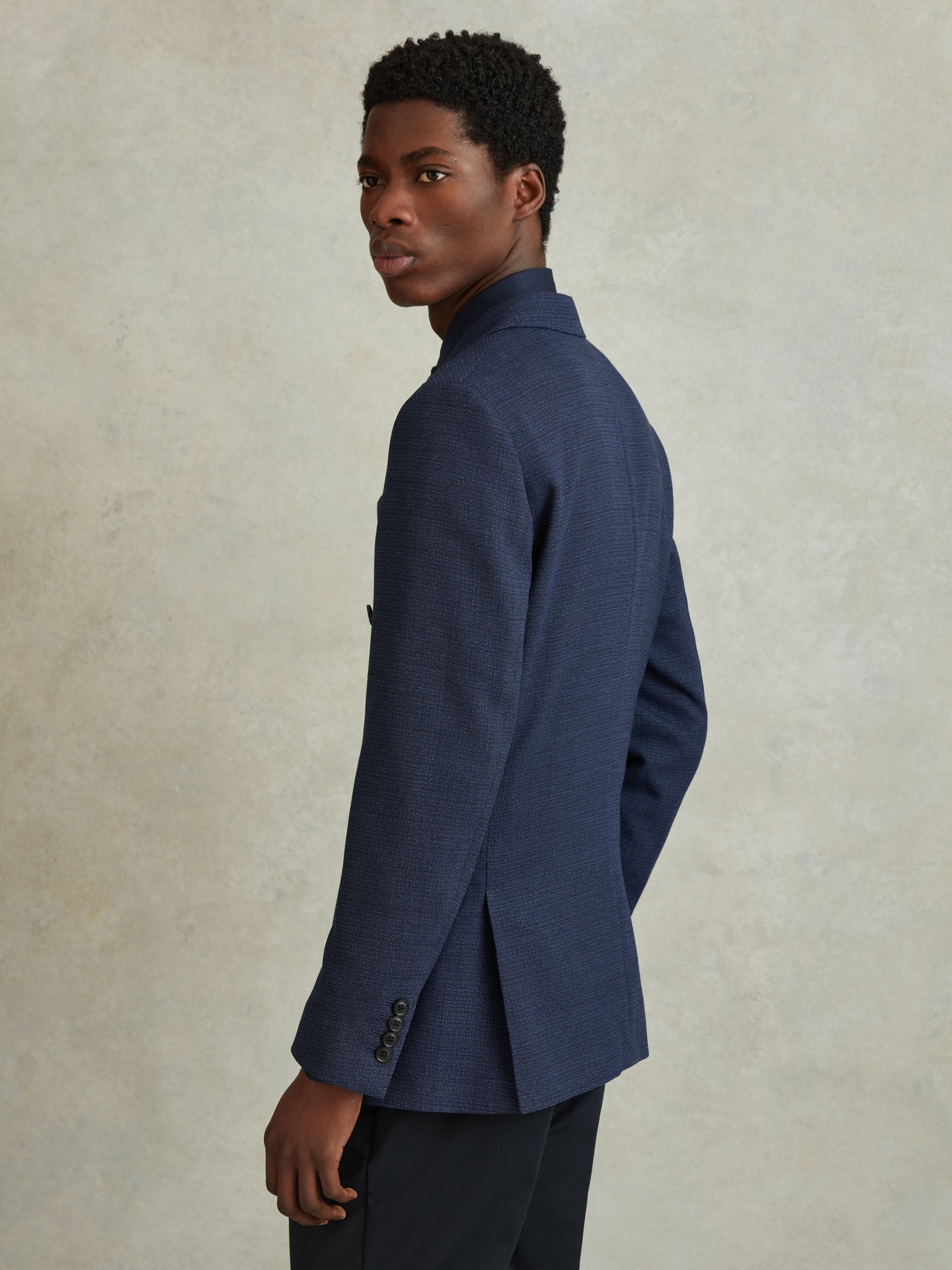 Wool Blend Double Breasted Blazer in Indigo - Image 5 of 7