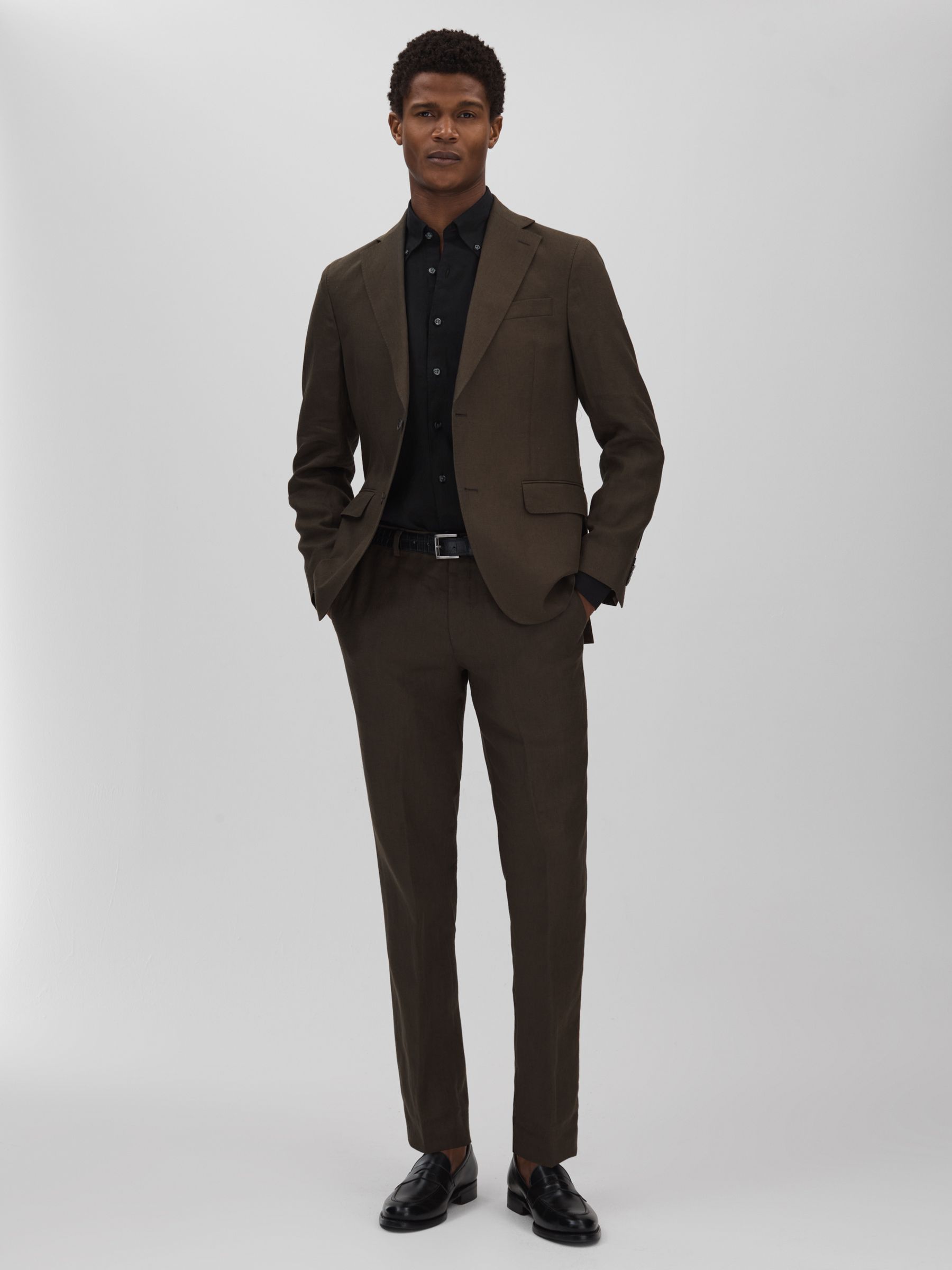 Oscar Jacobson Linen Button Down Collar Shirt in Black - Image 3 of 5