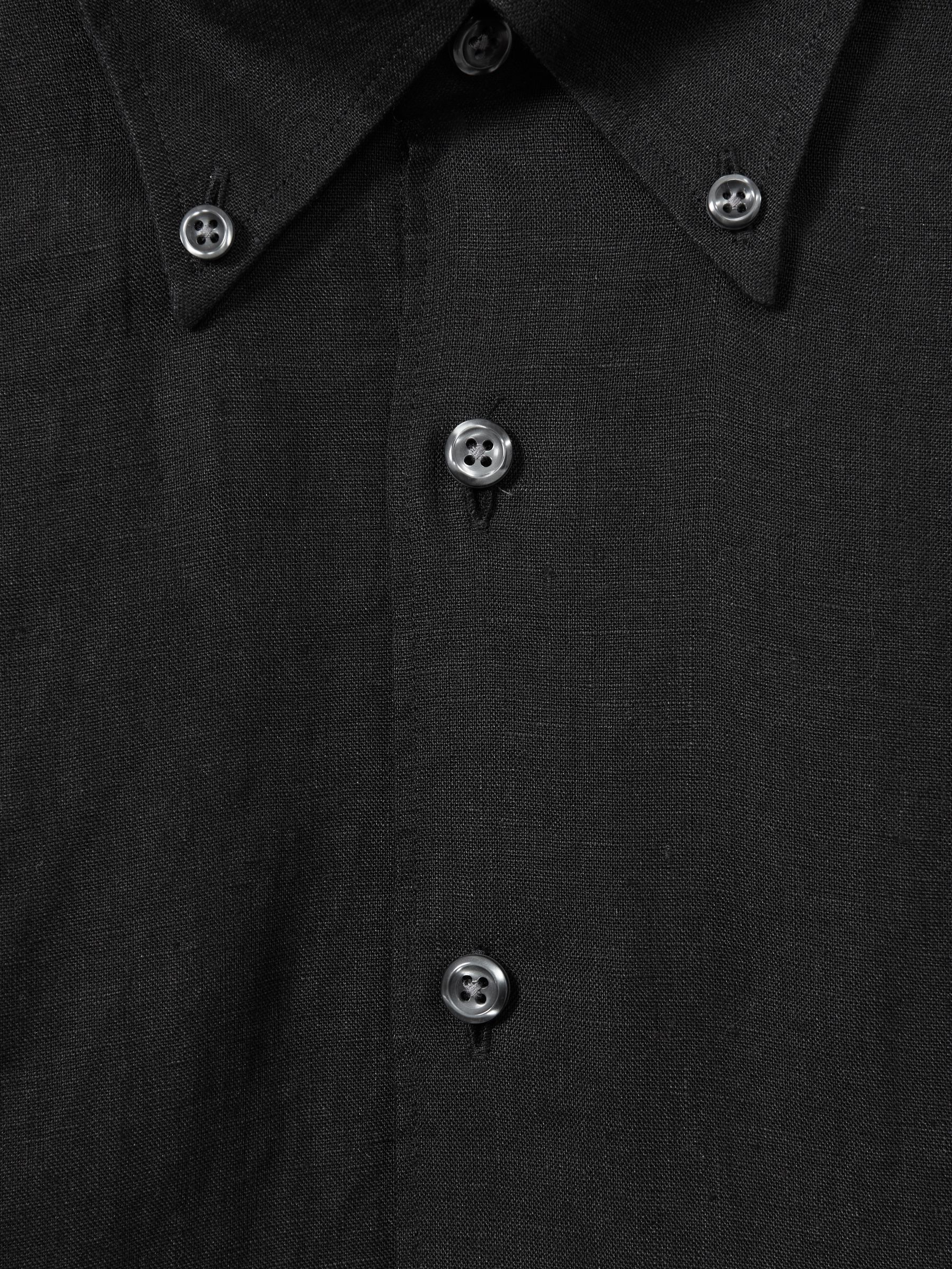 Oscar Jacobson Linen Button Down Collar Shirt in Black - Image 5 of 5