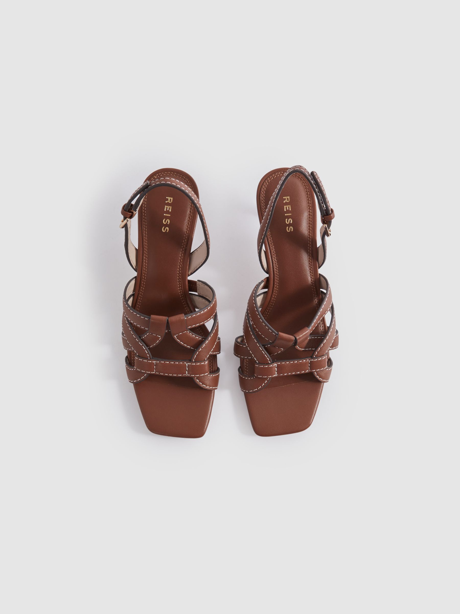Leather Strappy Kitten Heels in Tan - Image 3 of 5
