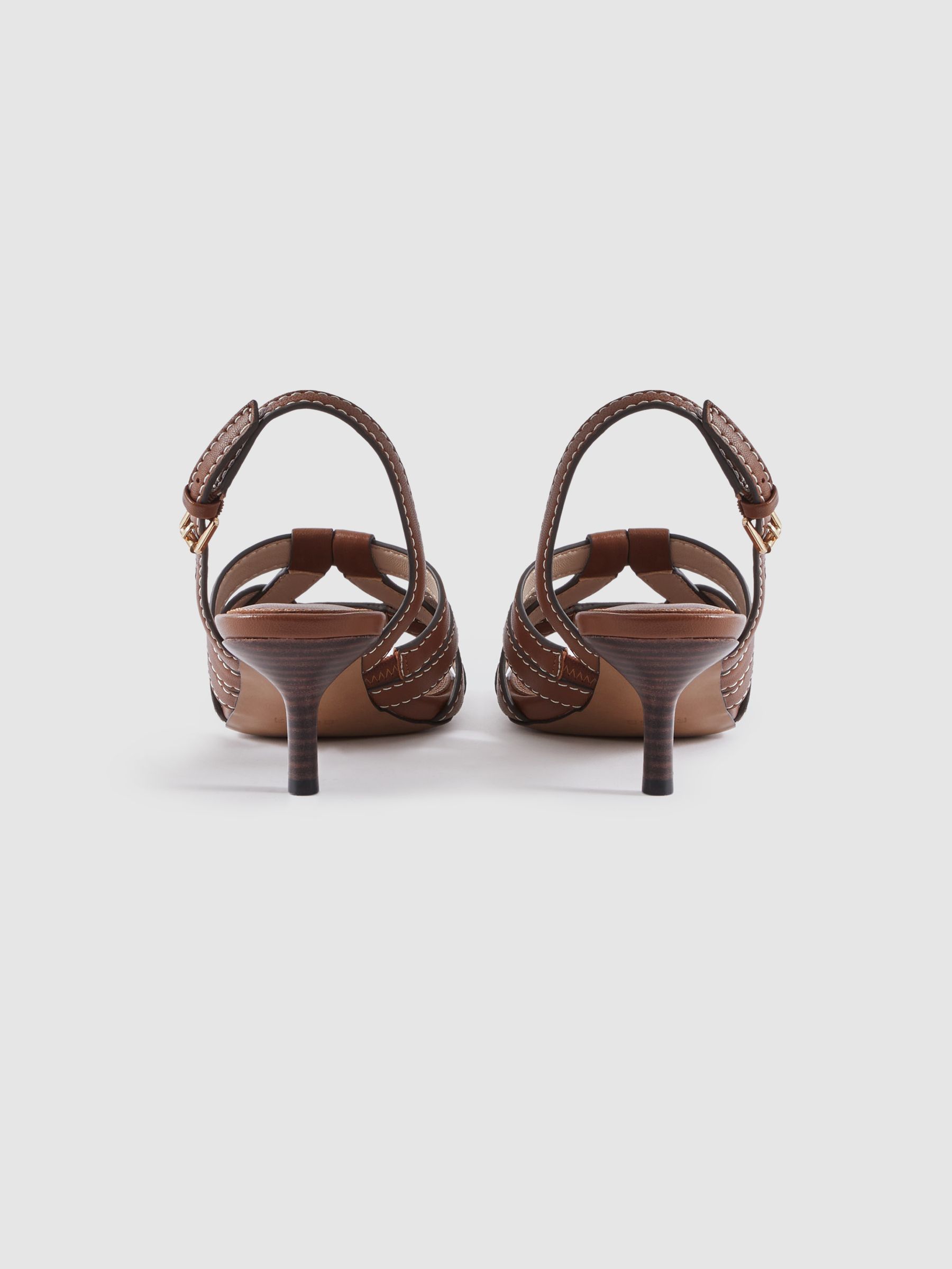 Leather Strappy Kitten Heels in Tan - Image 4 of 5