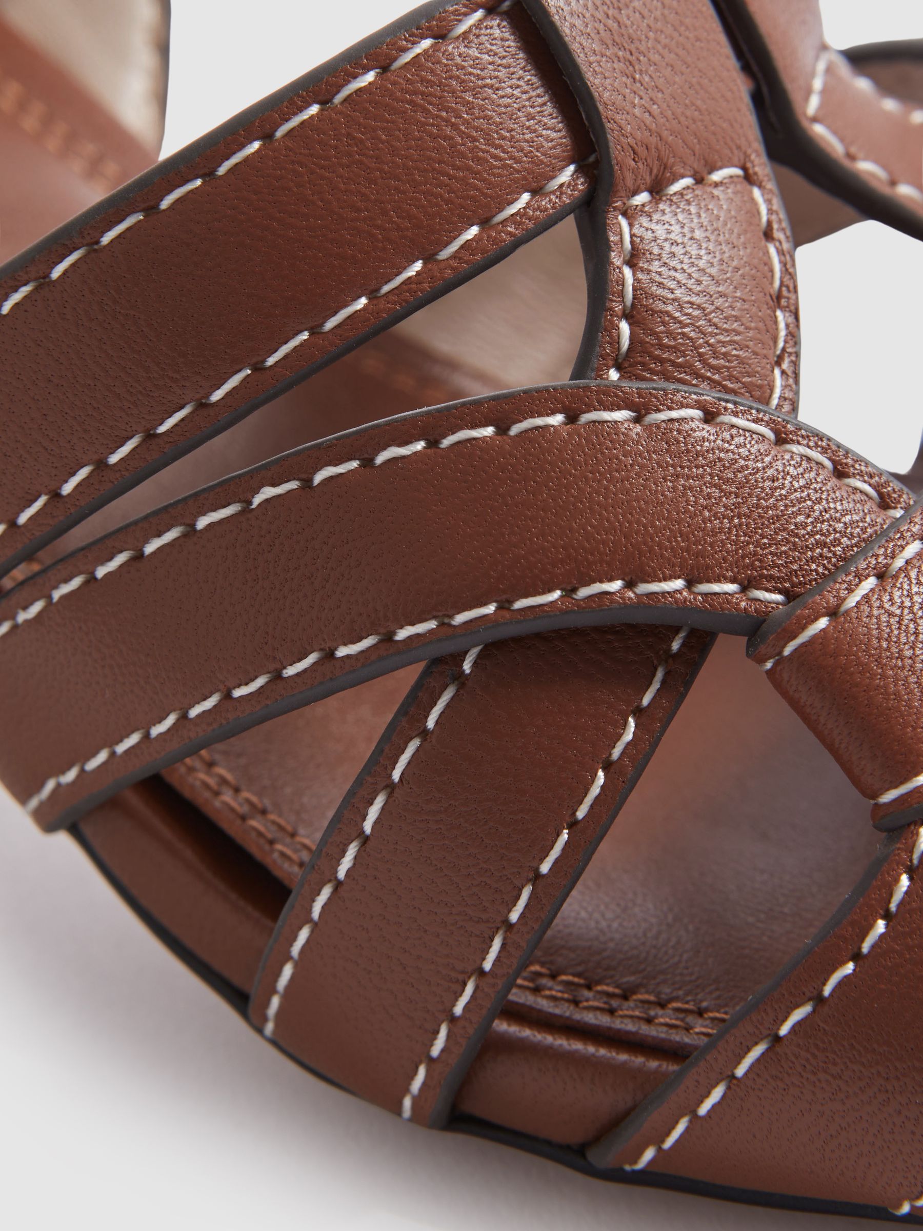Leather Strappy Kitten Heels in Tan - Image 5 of 5