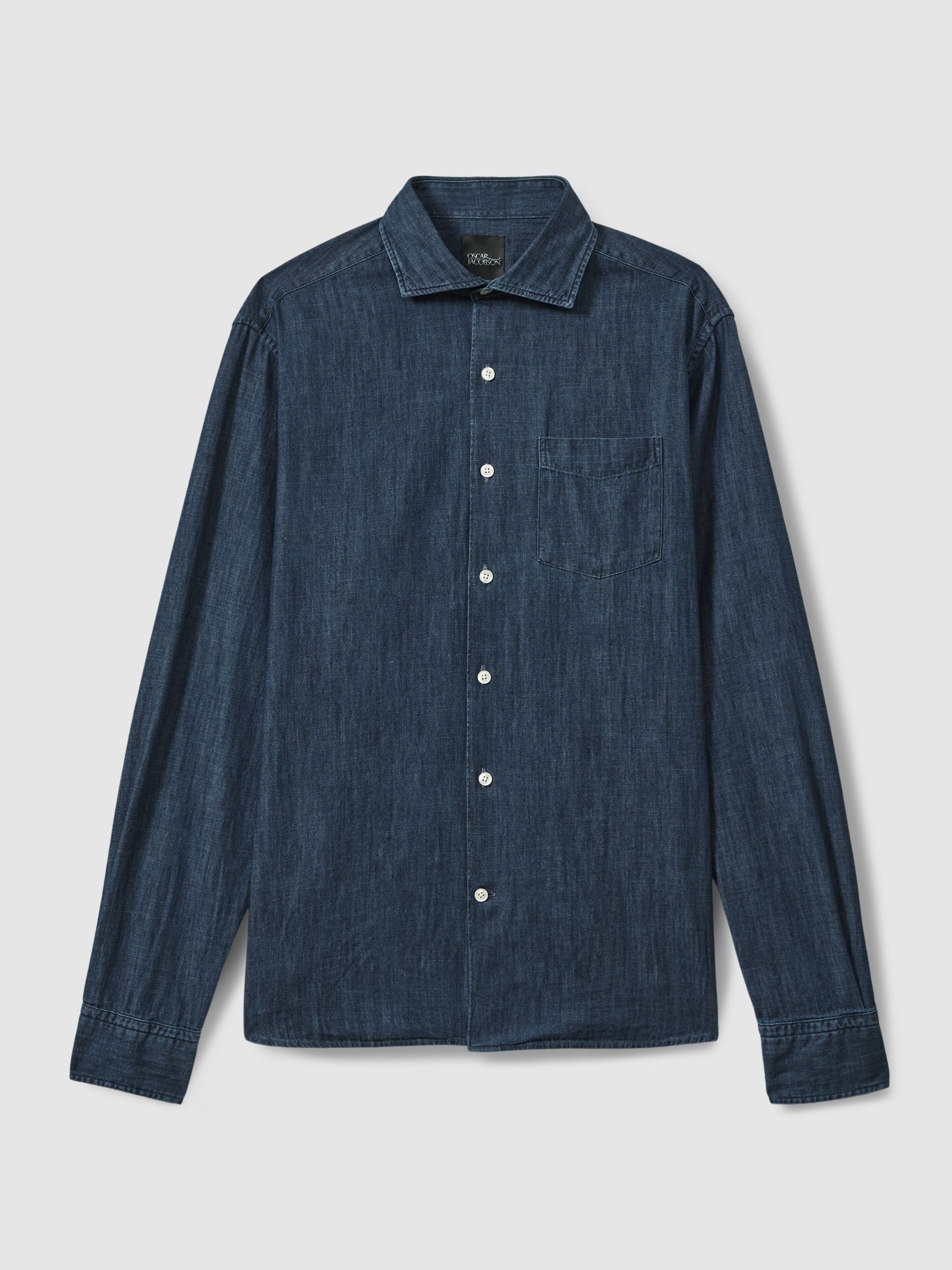 Oscar Jacobson Denim Cutaway Collar Shirt in Dark Indigo - Image 2 of 5