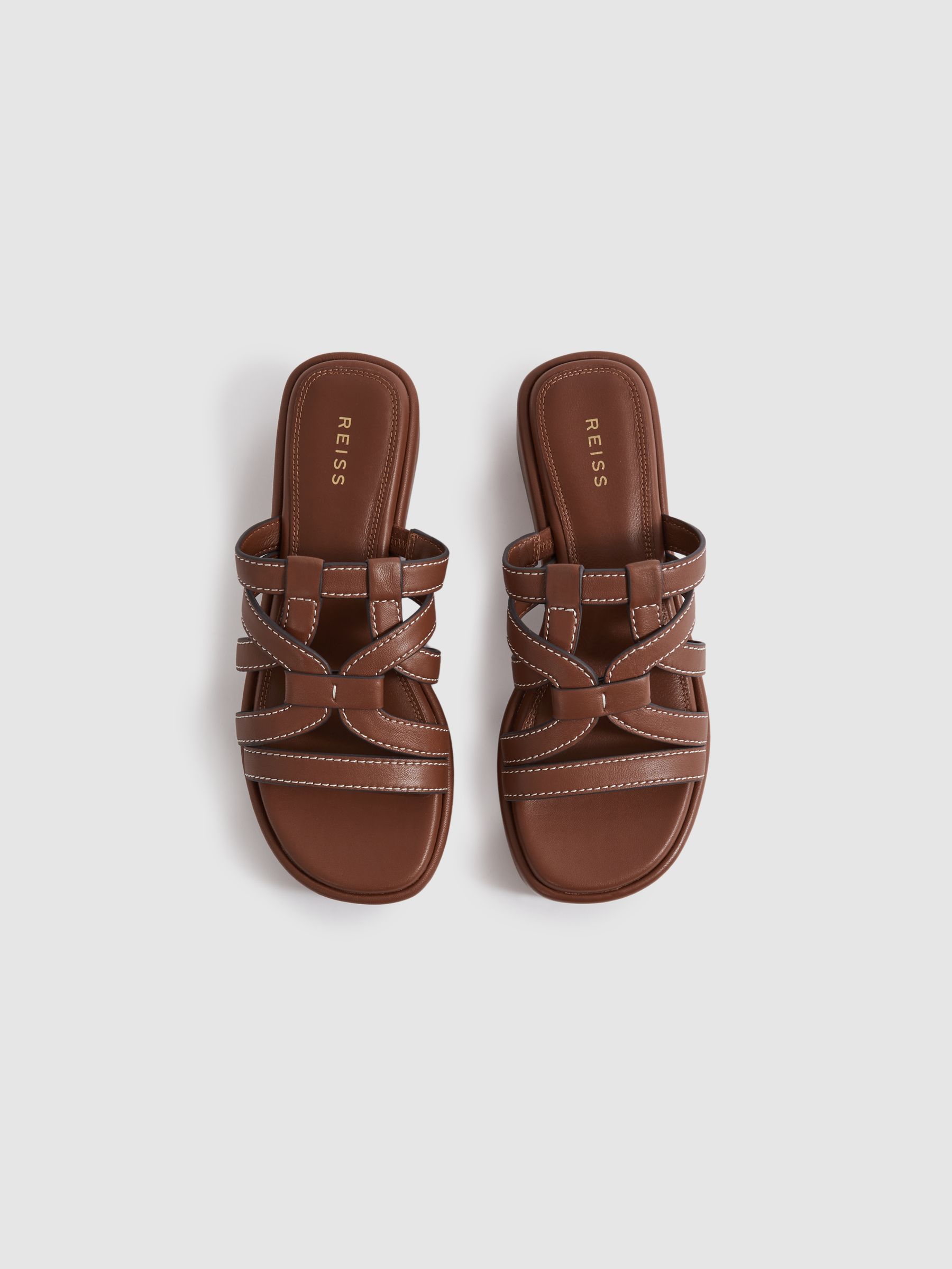 Leather Strappy Platform Sandals in Tan - Image 3 of 5